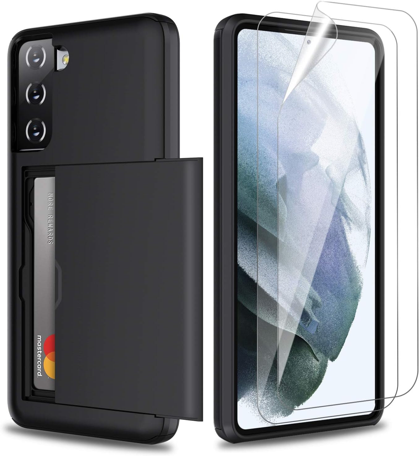 Zuslab Wallet Case Compatible with Samsung Galaxy S21 5G Phone Case with Card Holder Shockproof anti Scratch Compatible with Samsung Galaxy S21 5G with Screen Protector[X2Pack] Dark Blue  ZUSLAB Black  