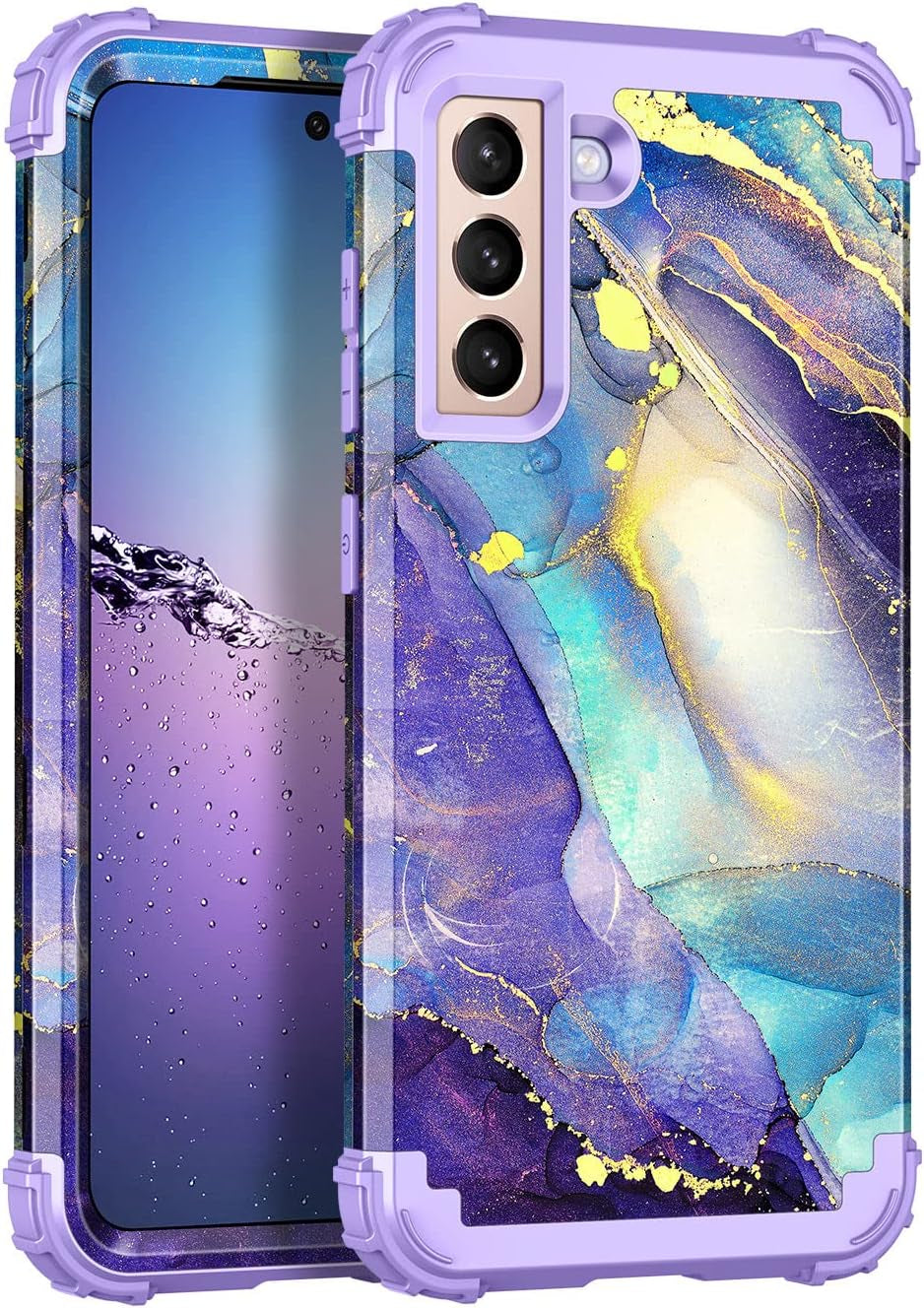 Rancase for Galaxy S21 5G Case,Three Layer Heavy Duty Shockproof Protection Hard Plastic Bumper +Soft Silicone Rubber Protective Case for Samsung Galaxy S21 5G 6.2 Inch,Purple Mandala  Rancase A-Purple  