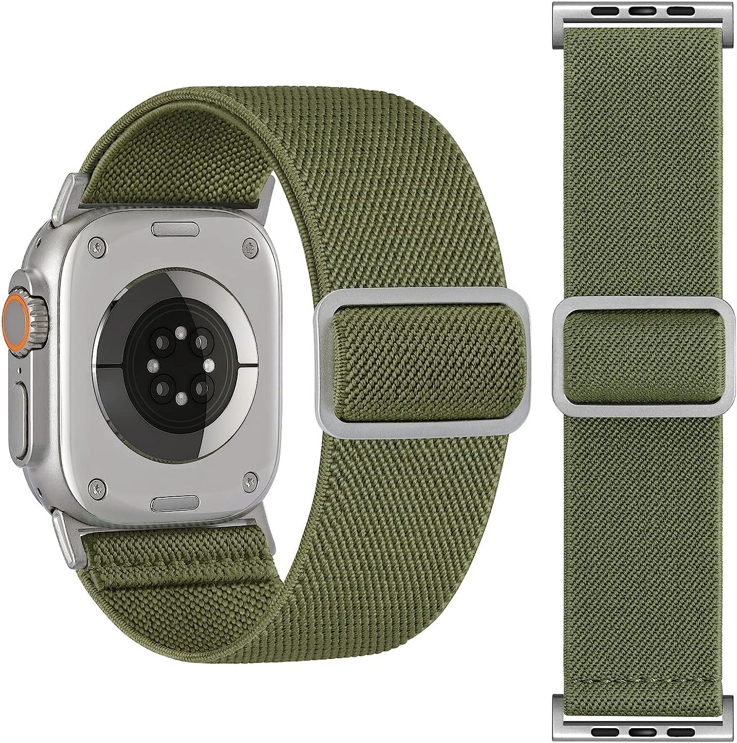 25MM/30MM Wide Stretchy Nylon Compatible with Apple Watch Ultra Band 44Mm 45Mm 49Mm 38Mm 40Mm 41Mm 42Mm, Adjustable Sport Soft Elastic for Apple Watch Band Men, Wristband for Iwatch SE 8 7 6 5 4 3 2 1  HEARTBOOM Army Green 38mm/40mm/41mm(Band width 25mm) 