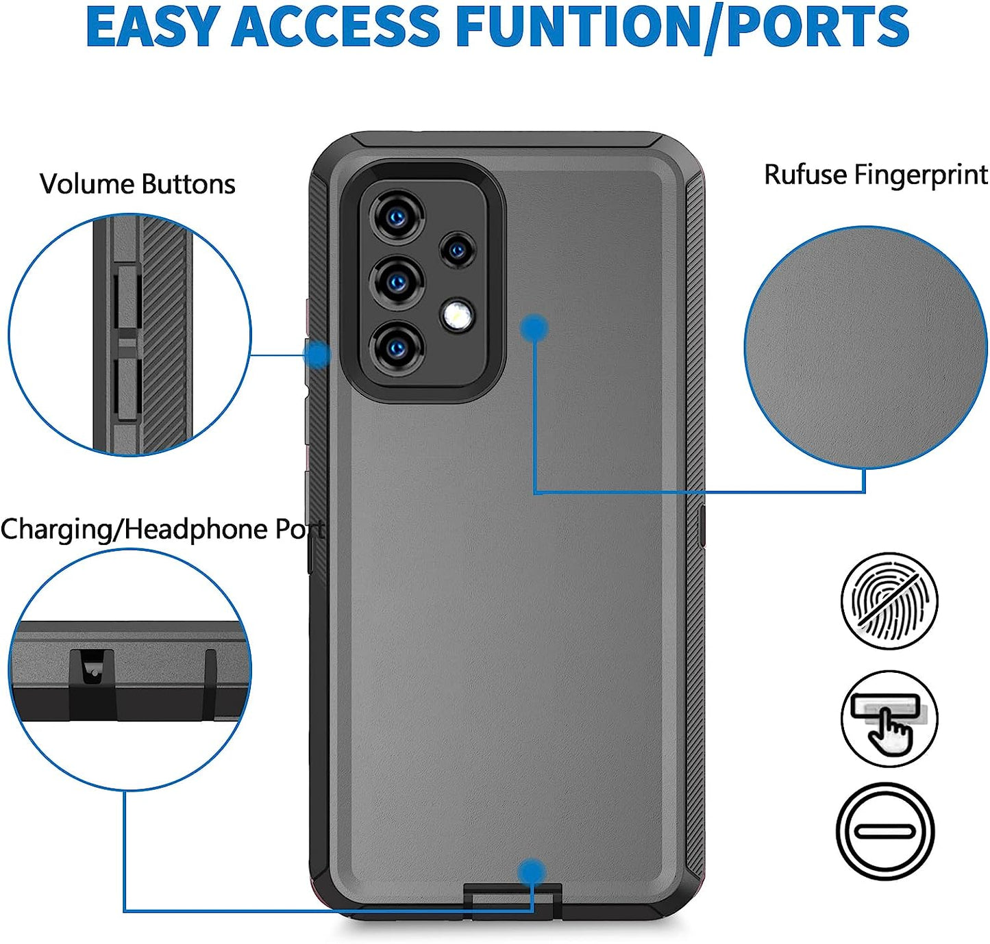 Case for Samsung Galaxy A53 5G, Anloes Galaxy A53 5G Phone Case Heavy Duty Shockproof Dustproof Rugged Defender Protective, 3 in 1 Bumper Cover for A53 5G Black(Without Screen Protector)  Anloes   