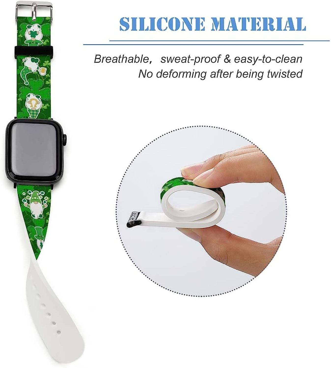 St Patrick Day Gnome Watch Bands Compatible with Apple Watch 38Mm 40Mm 42Mm 44Mm, St. Patrick'S Day Soft Pattern Silicone Straps Wristbands Replaceable Strap for Iwatch Series 6 5 4 3 2 1  MATIC   