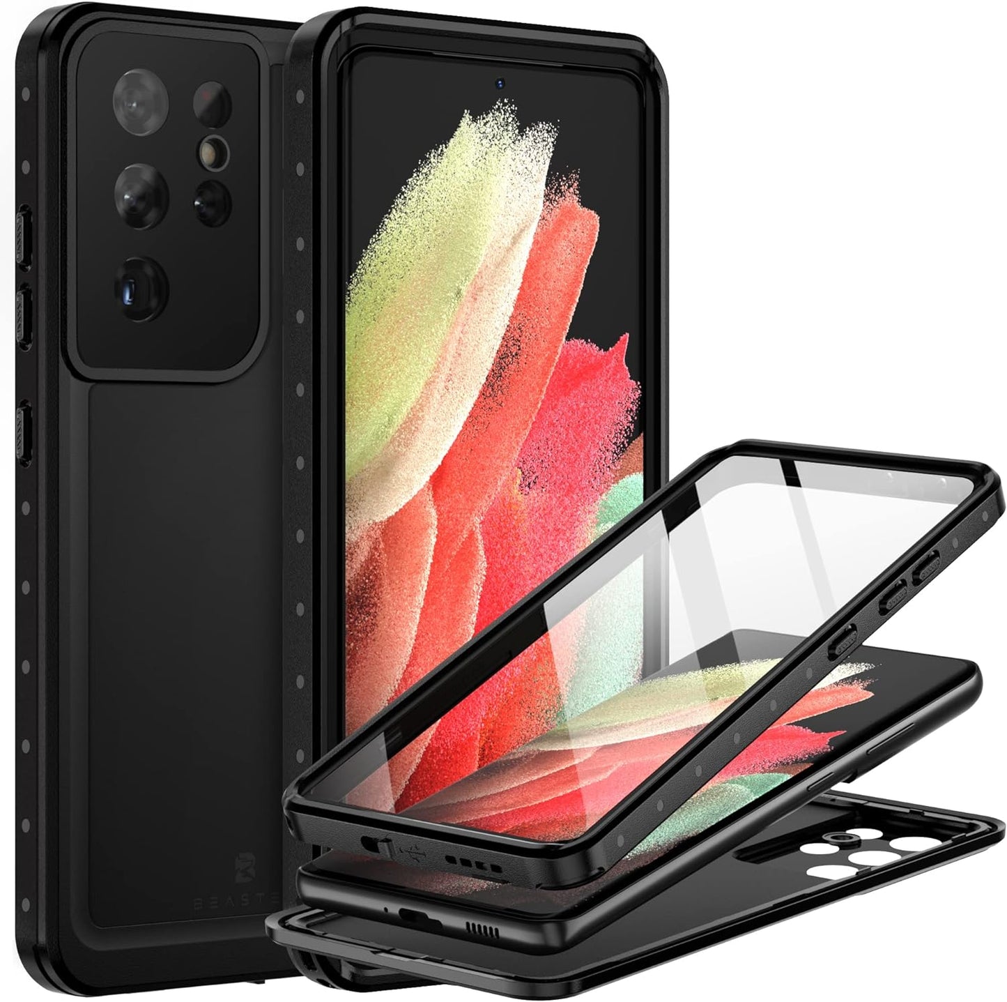 BEASTEK for Samsung Galaxy S21 Ultra Waterproof Case, NRE Series, Shockproof Underwater IP68 Case with Built-In Screen Protector Full Body Protective Cover, for Galaxy S21 Ultra 6.8 Inch (Blue)  BEASTEK Black Galaxy S21 Ultra 