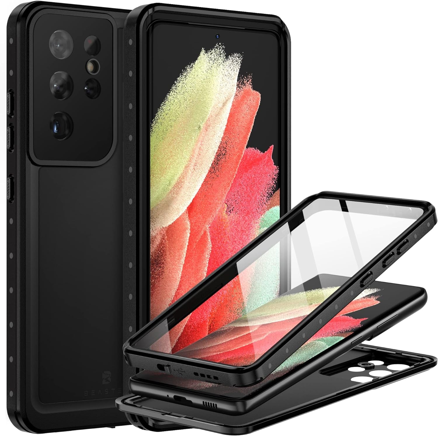 BEASTEK for Samsung Galaxy S21 Ultra Waterproof Case, NRE Series, Shockproof Underwater IP68 Case with Built-In Screen Protector Full Body Protective Cover, for Galaxy S21 Ultra 6.8 Inch (Blue)  BEASTEK Black Galaxy S21 Ultra 