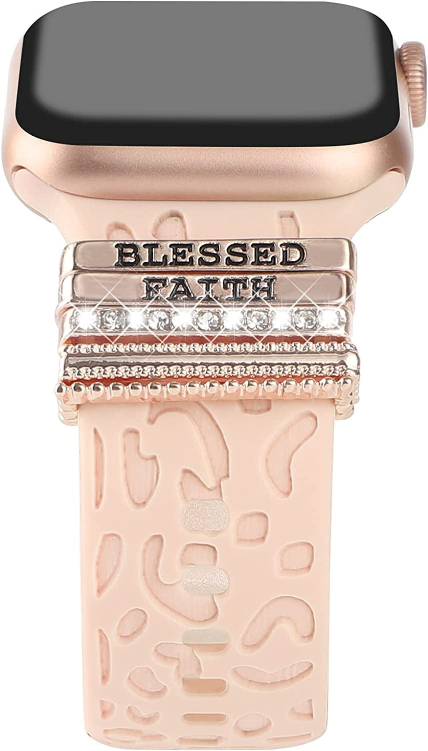 Decorative Rings Loops Compatible with Apple Watch Silicone Bands Charms 45Mm 44Mm 42Mm 41Mm 40Mm 38Mm Iwatch Series 8 7 6 5 4 3 2 1 Watchband Metal Diamond Charms Accessories (No Band)  FERJITGR   