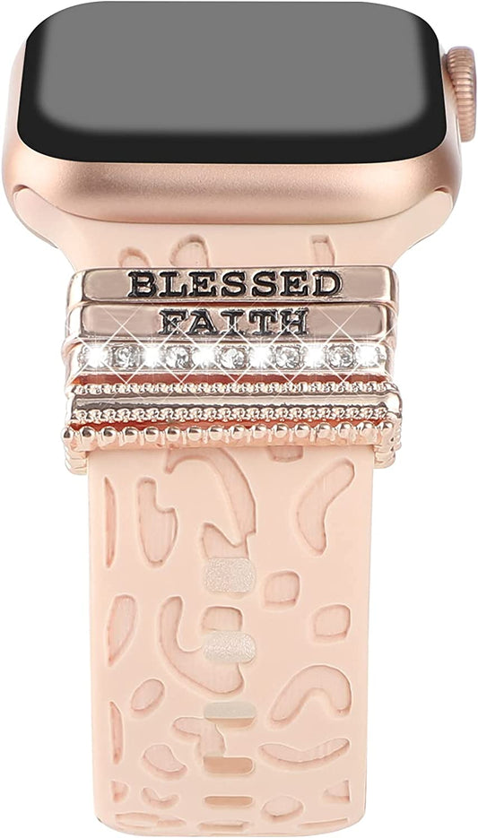 Decorative Rings Loops Compatible with Apple Watch Silicone Bands Charms 45Mm 44Mm 42Mm 41Mm 40Mm 38Mm Iwatch Series 8 7 6 5 4 3 2 1 Watchband Metal Diamond Charms Accessories (No Band)  FERJITGR   