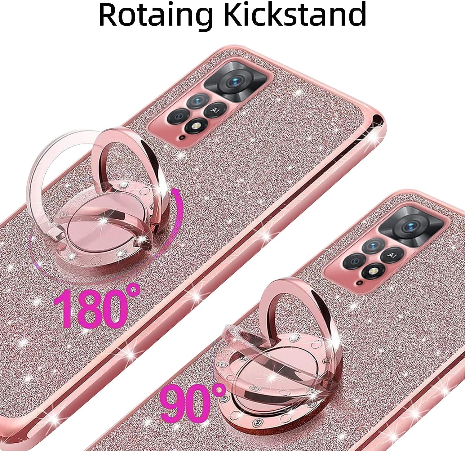 TSAYGFK for Xiaomi Redmi Note 11 Pro 5G Case for Women Glitter Crystal Soft Stylish Clear TPU Luxury Bling Cute Protective Cover with Kickstand Strap for Redmi Note 11 Pro 5G/4G (Glitter Rose)  TSAYGFK   