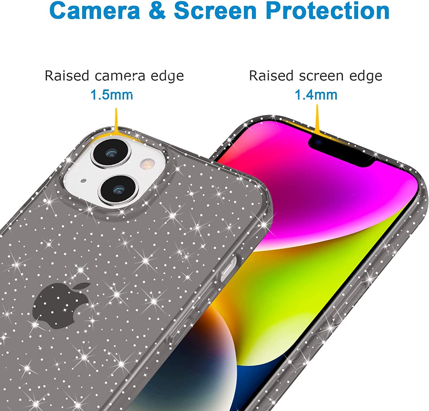 Jjgoo Compatible with Iphone 14 Case, Bling Sparkle Soft TPU Anti-Scratch Shockproof Protective Phone Bumper, Women Girls Cute Slim Sparkly Phone Case for Iphone 14, Black Glitter  JJGoo   