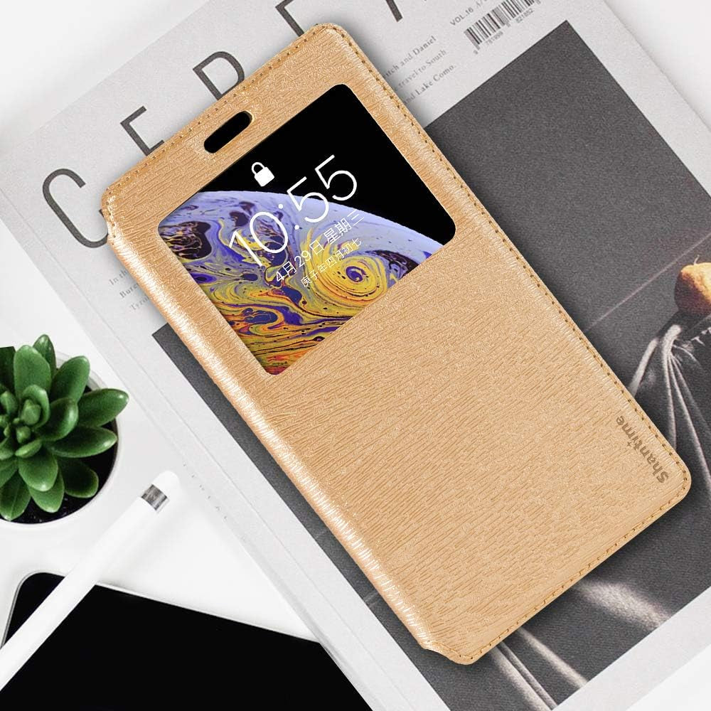 Shantime LG G8 Thinq Case, Wood Grain Leather Case with Card Holder and Window, Magnetic Flip Cover for LG G8 Thinq Gold  Shantime   