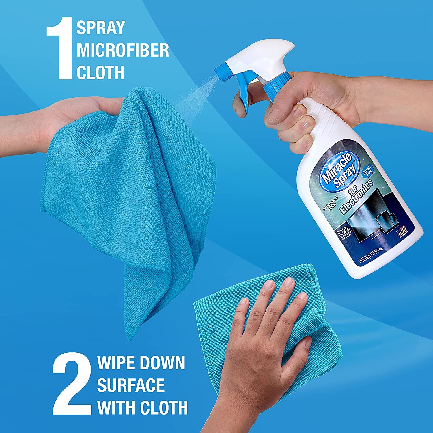 Miraclespray for Electronics Cleaning, Safe Multisurface Cleaner for Any TV, Phone, Monitor, Keyboard, Screen, Computer, Includes Microfiber Towel - 16 Ounce Kit  Miracle Brands   