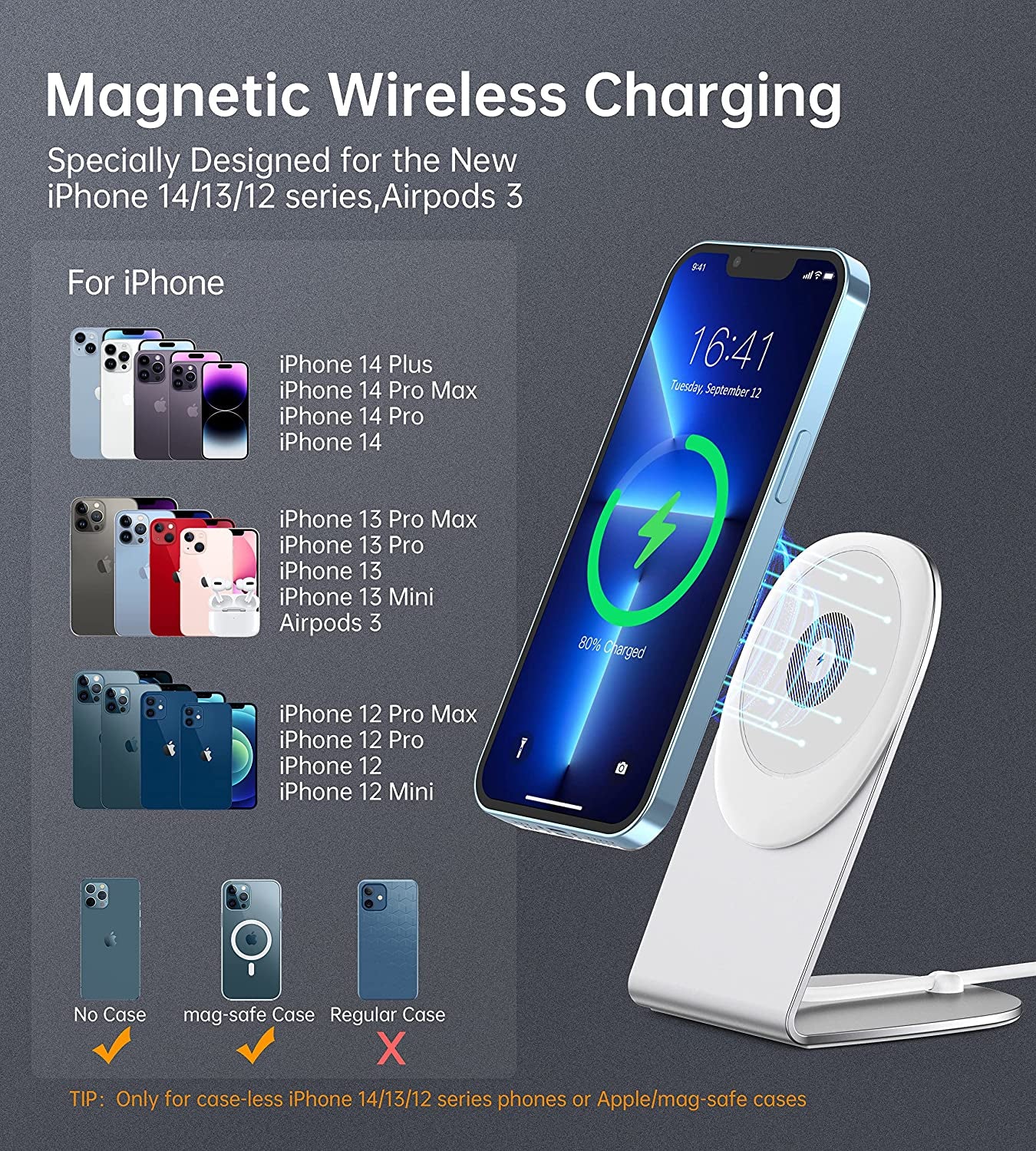 Magnetic Wireless Charger for Apple Series, Mag-Safe Charger Stand 15W Fast Wireless Charging Stand/Pad+5Ft USB-C Cable for Iphone 14 13 12 Pro Max Mini, Airpods(With 20W USB-C PD Adapter)Mag Chargers  Shenzhen Dsenbor Technology Co.,Ltd.   