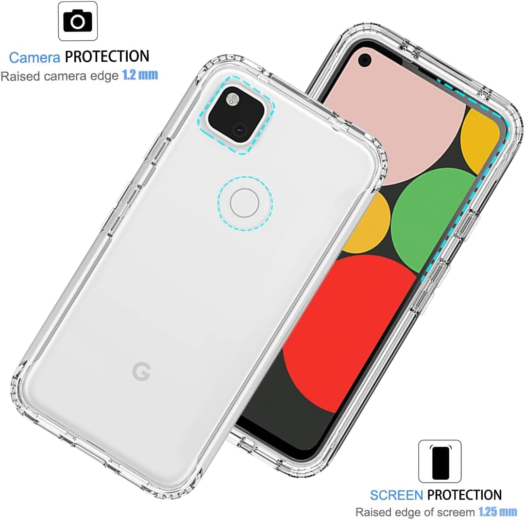 Tothedu Phone Case for Google Pixel 4A (Not Fit 4A 5G) G025J Case with Tempered-Glass Screen Protector, Clear Full Body Protective Hard PC Shell TPU Bumper Cover Cases for Google Pixel 4A (Clear)  Tothedu   