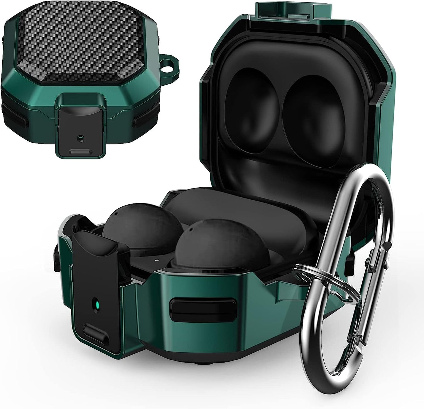 Lopnord for Galaxy Buds 2 Pro Case/Galaxy Buds Pro Case/Galaxy Buds 2 Case/Galaxy Buds Live Case with Lock, Carbon Fiber Shockproof Cover for Galaxy Buds Pro Case Samsung Earbuds with Keychain…  Lopnord US Green  