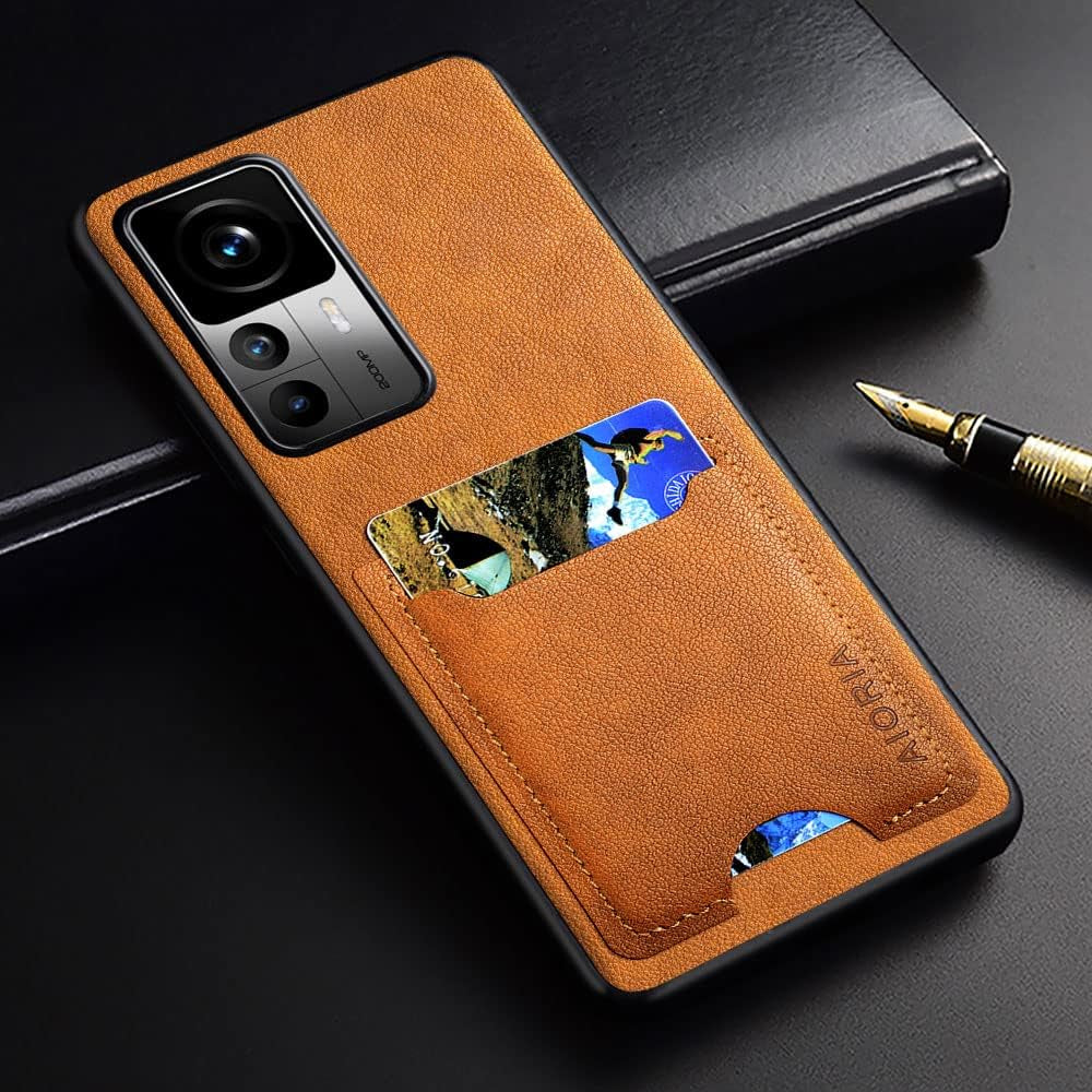 AIORIA for Xiaomi 12T Pro Case, with Card Holder Premium Leather Phone Cover Retro Card Slot Full Protective Case for Xiaomi 12T Pro 5G (Orange)  AIORIA   