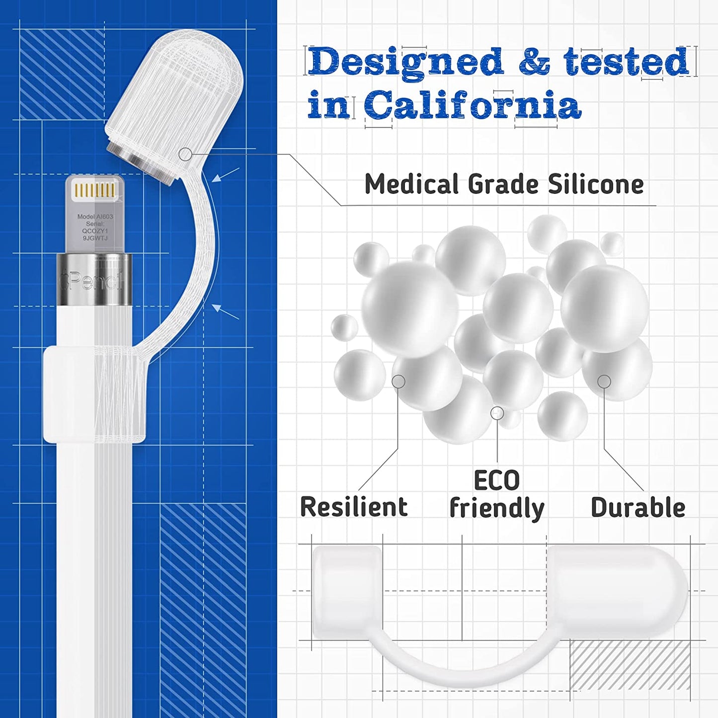 Pencilcozy for Apple Pencil Accessories | Cap Replacement and Holder, Protective Cover & Tether Prevents Damage, Works with Apple Ipad Pro Apple Pencil Gen 1 (Cap Included) (White)  Cozy Industries   