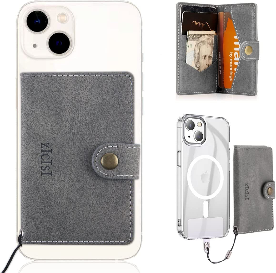 ZICISI for Apple Magnetic Wallet Card Holders with RFID Blocking & Kickstand for Iphone Magsafe Wallet [2 Money Holders + 4 Credit Carders],Compatible with Iphone 13/12 Pro Max/Pro/Mini, Black  ZICISI Gray  