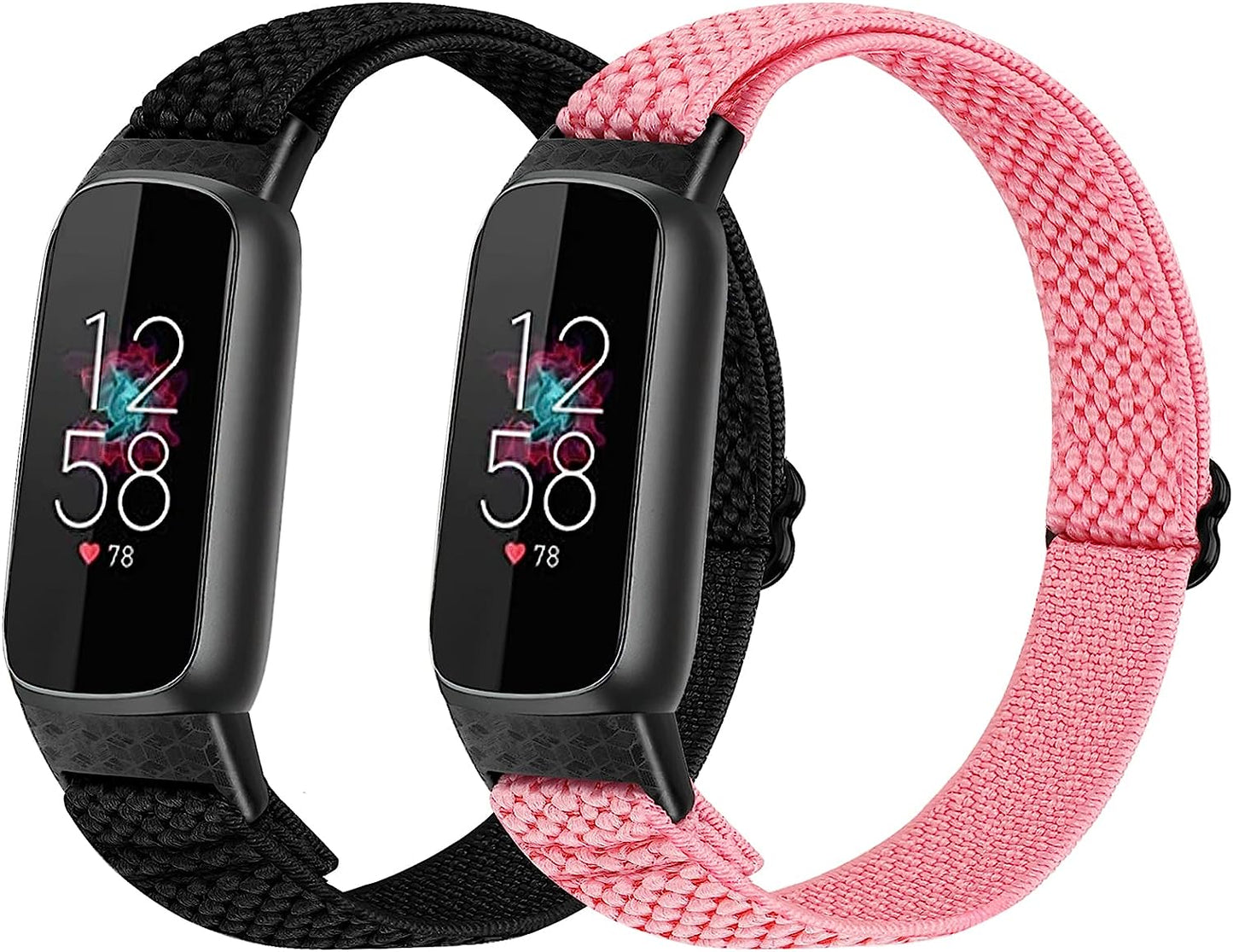 XFYELE Elastic Nylon Band Compatible with Fitbit Luxe / Special Edition，Stretchable Breathable Nylon Sport Loop Replacement Strap for Fitbit Luxe for Men Women  XFYELE Black-Pink  