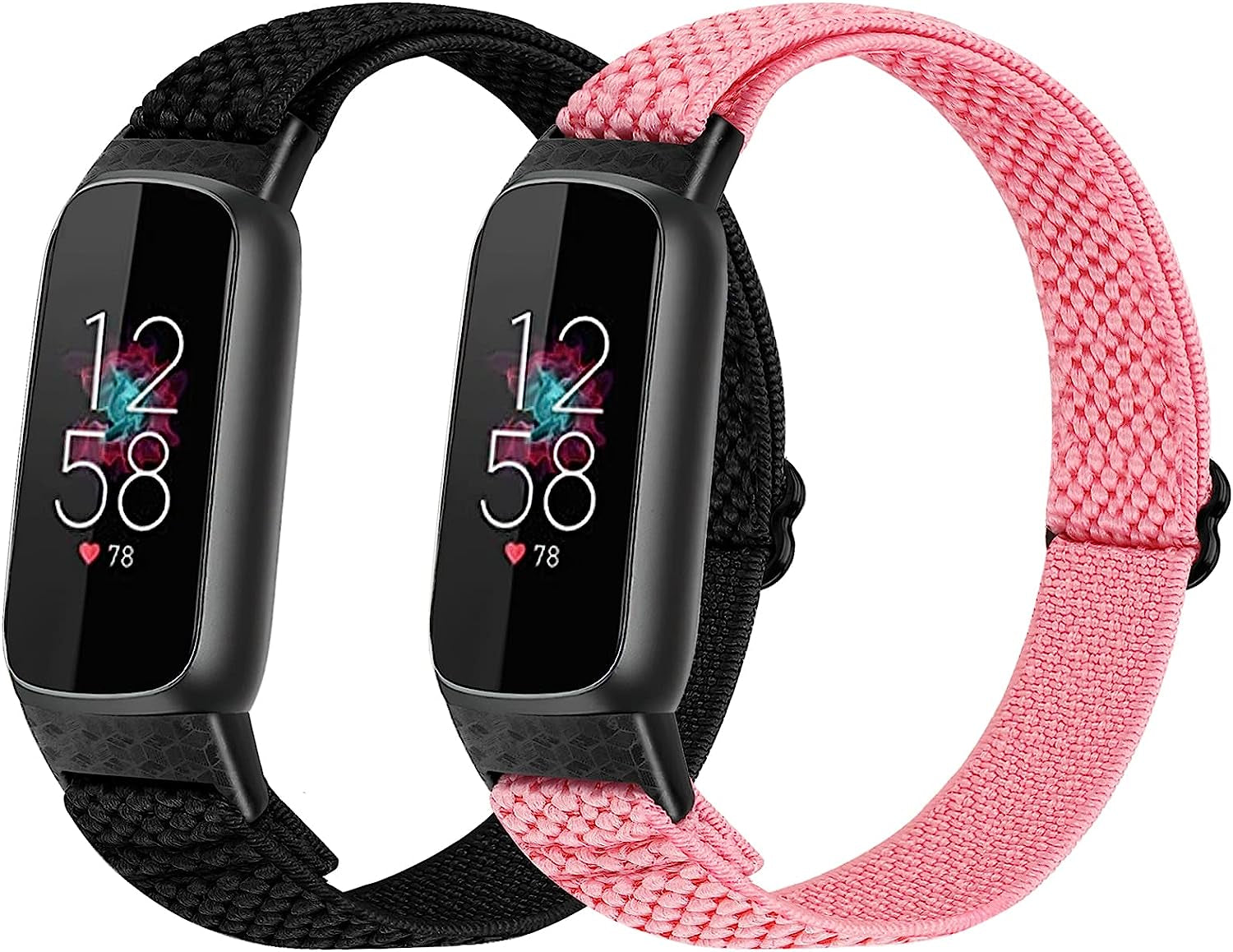 XFYELE Elastic Nylon Band Compatible with Fitbit Luxe / Special Edition，Stretchable Breathable Nylon Sport Loop Replacement Strap for Fitbit Luxe for Men Women  XFYELE Black-Pink  