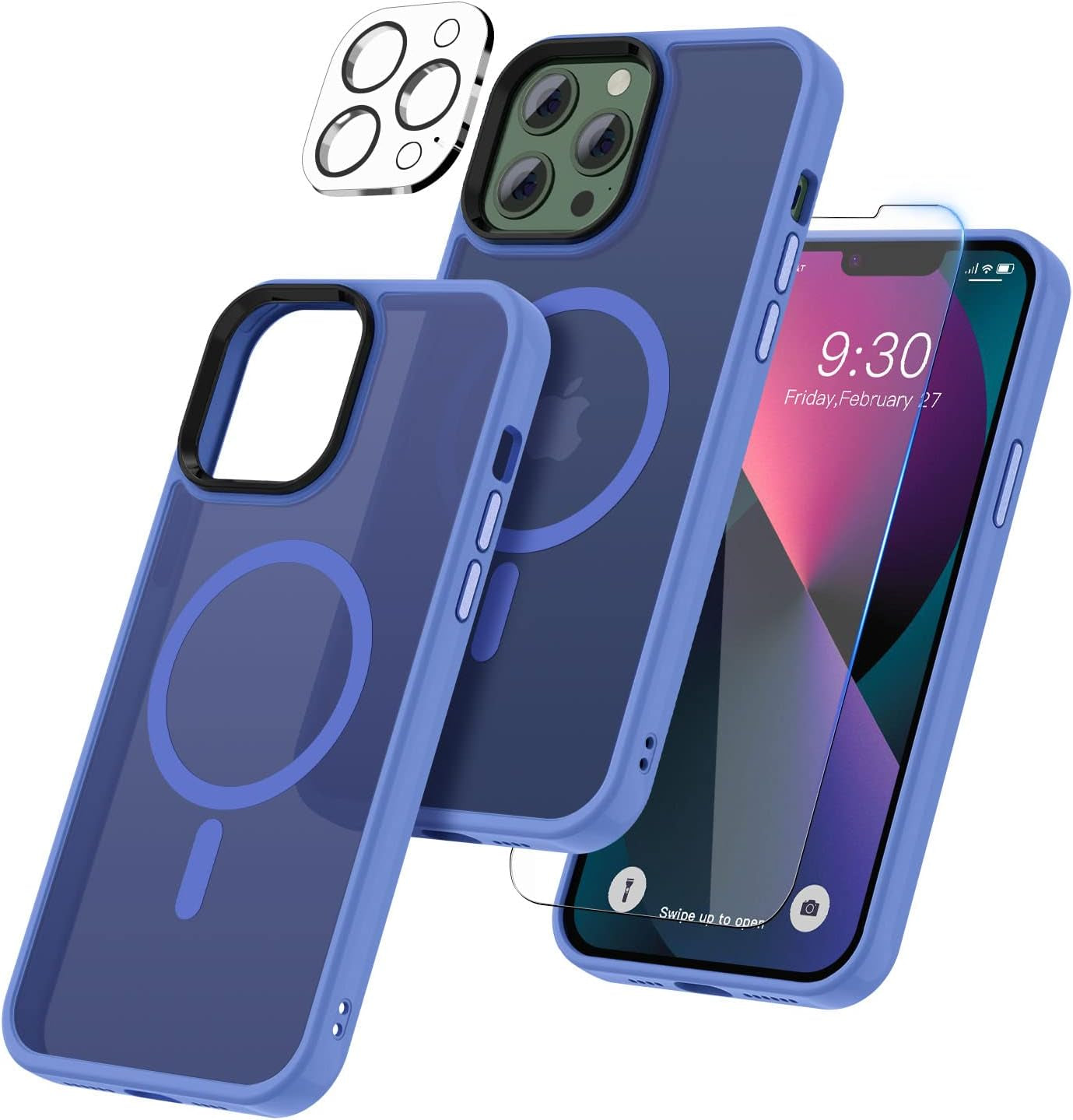 BOTOER [5 in 1 for Iphone 12 Case/Iphone 12 Pro Case,With 2 Pack Screen Protector + 2 Pack Camera Lens Protector, Ultra Thin Scratch Resistant Drop Mag-Safe Phone Case for Iphone 12/12 Pro,Blue A  BOTOER C Blue A Iphone 13 Pro Max 