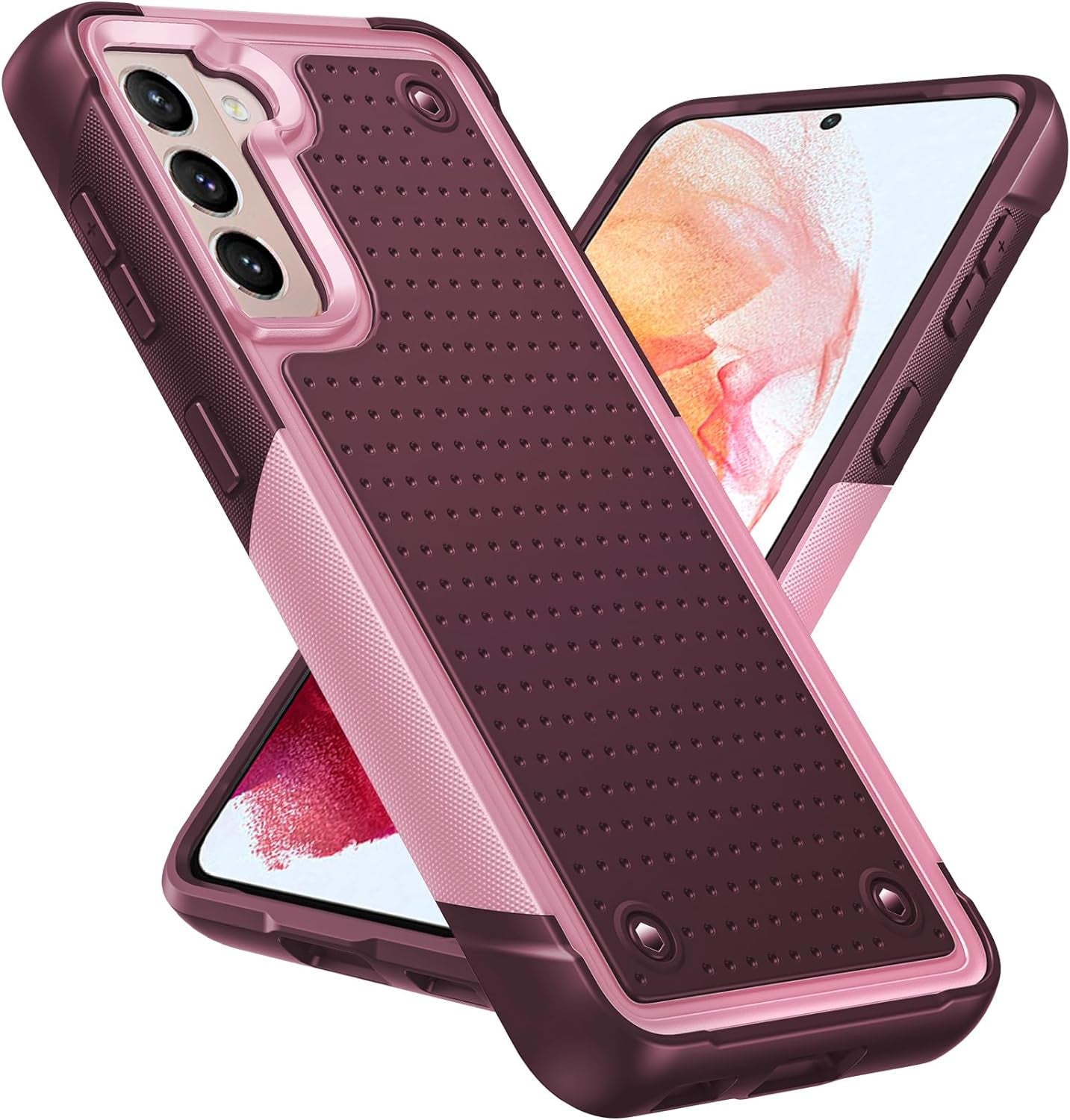 Leyi for Samsung S21 Case, Samsung Galaxy S21 5G Case, Shockproof Heavy Duty Dual Layer Protective Hard PC Textured Back & Soft Bumper Case for Galaxy S21 6.2 Inch, Grey  LeYi Red Pink Samsung Galaxy S21 5G 