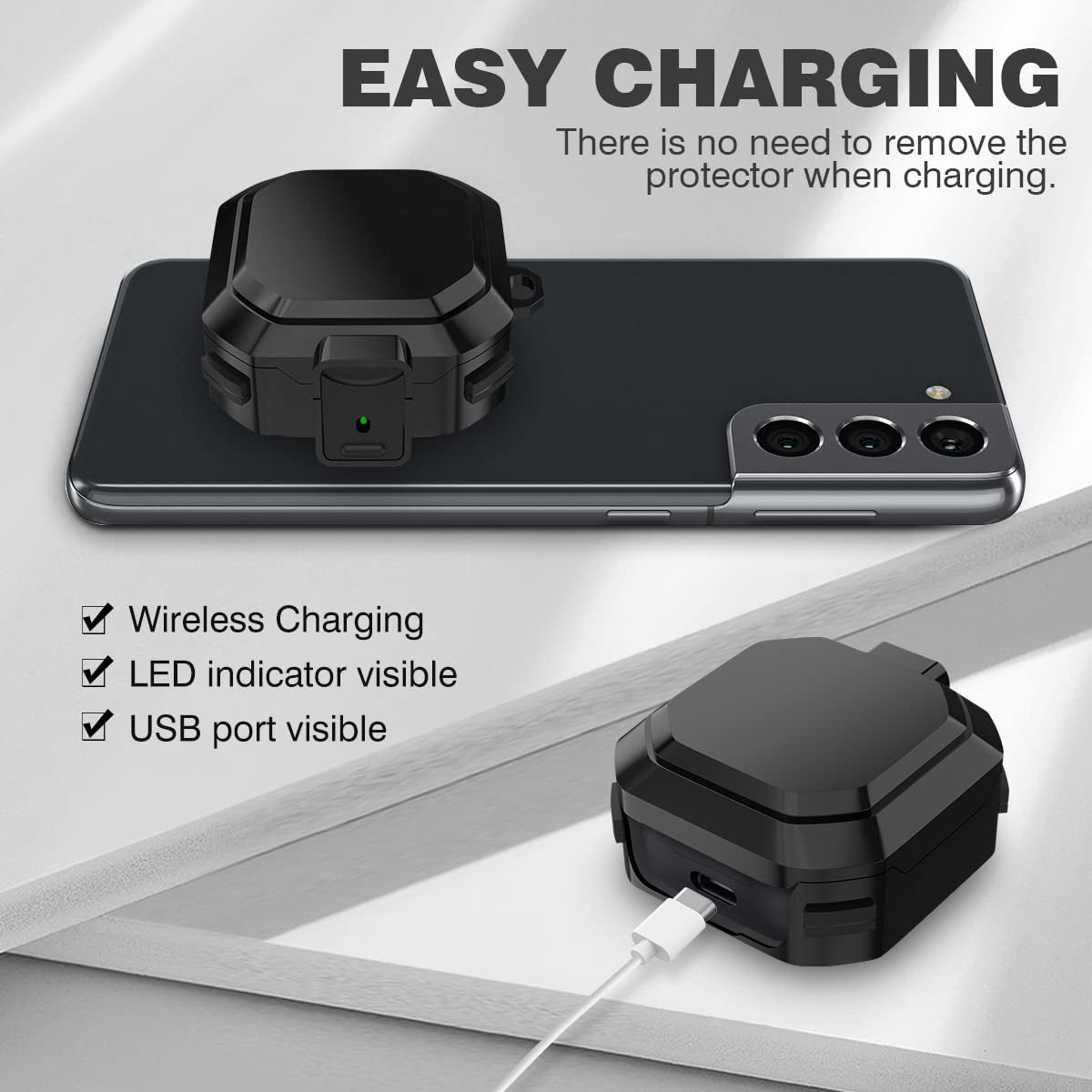 With Lock Cover for Galaxy Buds2 Pro Case 2022/ Galaxy Buds Pro Case 2021/ Galaxy Buds 2 Case 2021/ Galaxy Buds Live Case 2020, Silicone+Pc Shockproof Case with Keychain/Straps/Ring/ Brush (Black)  AIBEAMER   