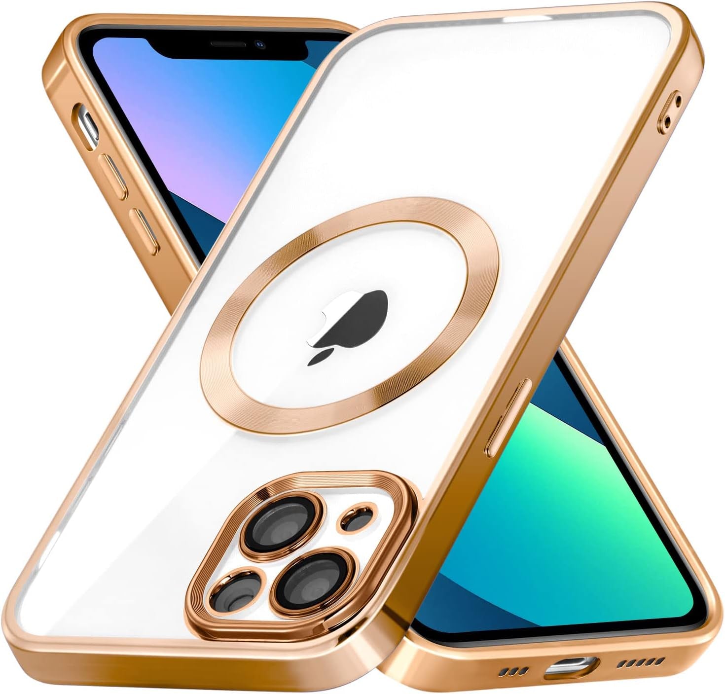 ZCDAYE Case for Iphone 13, Iphone 13 Phone Case Compatible with Wireless Charging,Blue Edge Electroplated Transparent Soft TPU Shockproof Case Cover for Iphone 13(6.1 Inches) - Blue  ZCDAYE Gold Iphone 13 