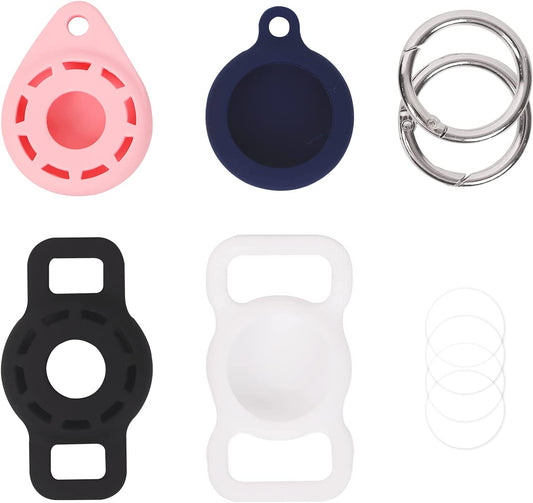 Air Tag Holder, 4 Pack Silicone Airtag Case, Airtag Keychain Compatible with Apple New Airtag Dog Collar for Keys, Bag, Pet Collar, Backpack by Nothing Burger (Black, White, Pink,Blue)  Nothing burger   