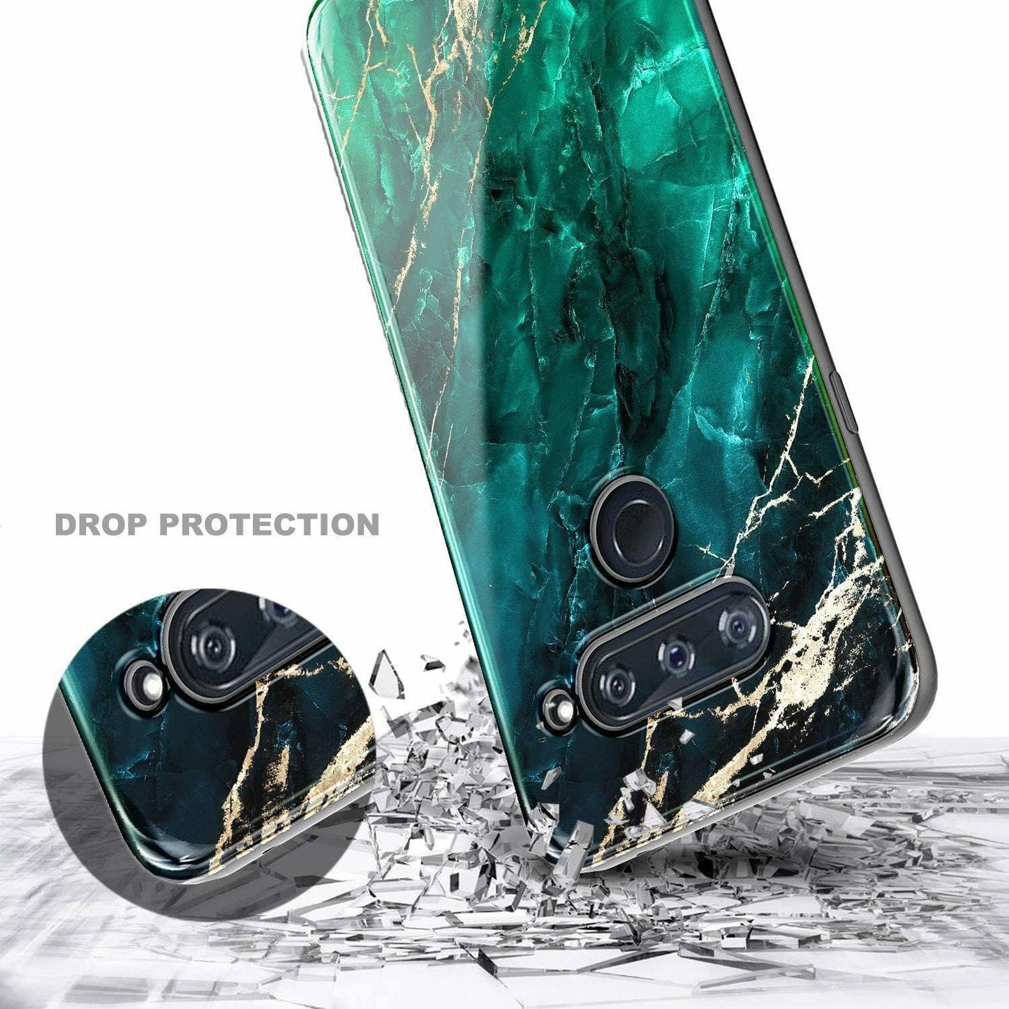 NZND Case for LG V40, LG V40 Thinq with Tempered Glass Screen Protector (Maximum Coverage), Ultra Slim Thin Glossy Stylish Protective, Marble Design Phone Case Cover -Green  NZND   