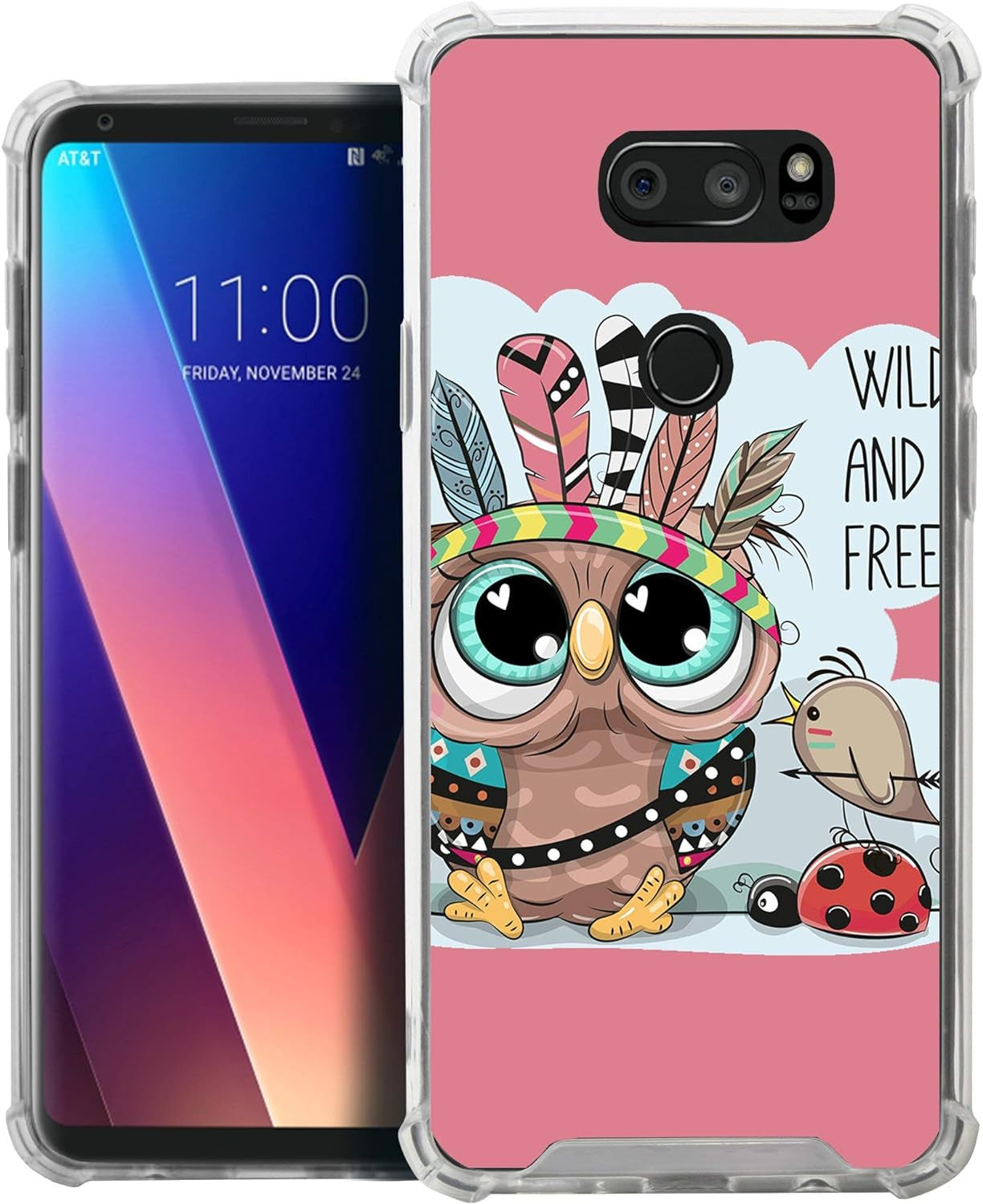 Casesondeck Case Compatible with [LG V30 | LG V30 plus | LG V35 Thinq] LG V30 TPU Case, Slim Transparent Flexible TPU Cover with Bump and Drop Corner Protection (Cute Owl)  CasesonDeck   