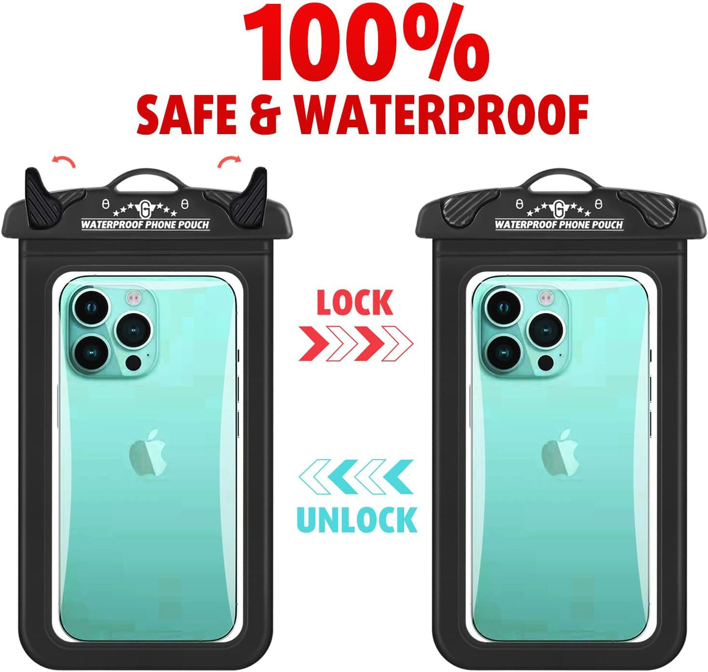 Waterproof Phone Pouch 2 Pack, 100% Waterproof Large Phone Dry Bag for Iphone 15 Pro Max, Iphone 14 Pro Max, 13 Pro Max, Samsung Galaxy S23 Ultra, Google Pixel 6 Pixel and Other Phones Black  G.CATACC   