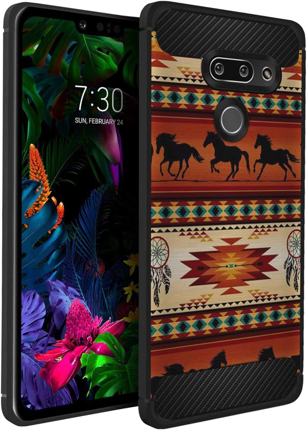 Casesondeck Case Compatible with [LG G8 Thinq/Lg G8] Tribal Floral Matte TPU Flexible Carbon Fiber Textured (Buffalo Western)  CasesonDeck Western Horse Tribal  
