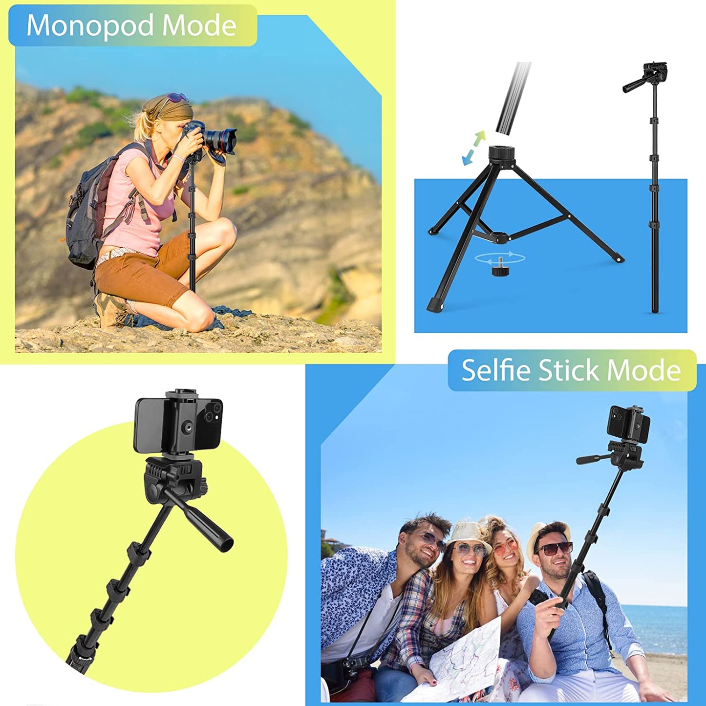Aureday 67” Phone Tripod, Detachable and Extendable Selfie Stick Tripod for Iphone/Android Smartphone/Camera/Gopro, Portable Cell Phone Tripod with 360-Degree Rotatable Pan Head  Aureday   