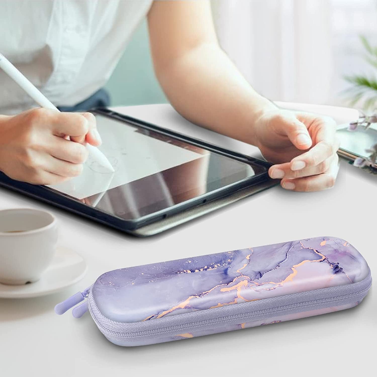 Fintie Holder Case for Apple Pencil (1St and 2Nd Generation), PU Leather Protective Carrying Bag Sleeve Compatible with Apple Pen Accessories, USB Cable, Samsung Stylus, Lilac Marble  Fintie   