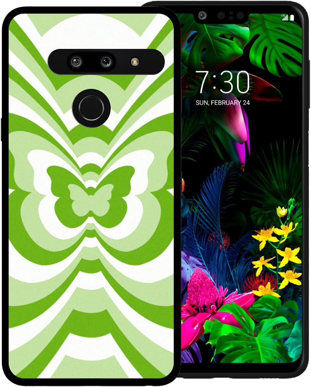 Zaztify Phone Case for LG G8 Thinq, Blue Butterfly Tunnel Center Coffee Latte Valentine Color Block Cute Pattern Shockproof Protective Anti-Slip Slim Soft Cover Shell  zaztify Light Green Butterfly Tunnel  