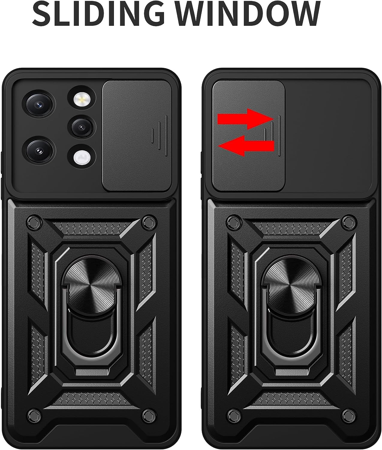 ZMONE Phone Case for Xiaomi Redmi 12 4G Case with Glass Screen Protector, [2 Pack] Built Slide Camera Protection Cover,Military Heavy Duty Full Body Protective Phone Case - Black  Chengmi   