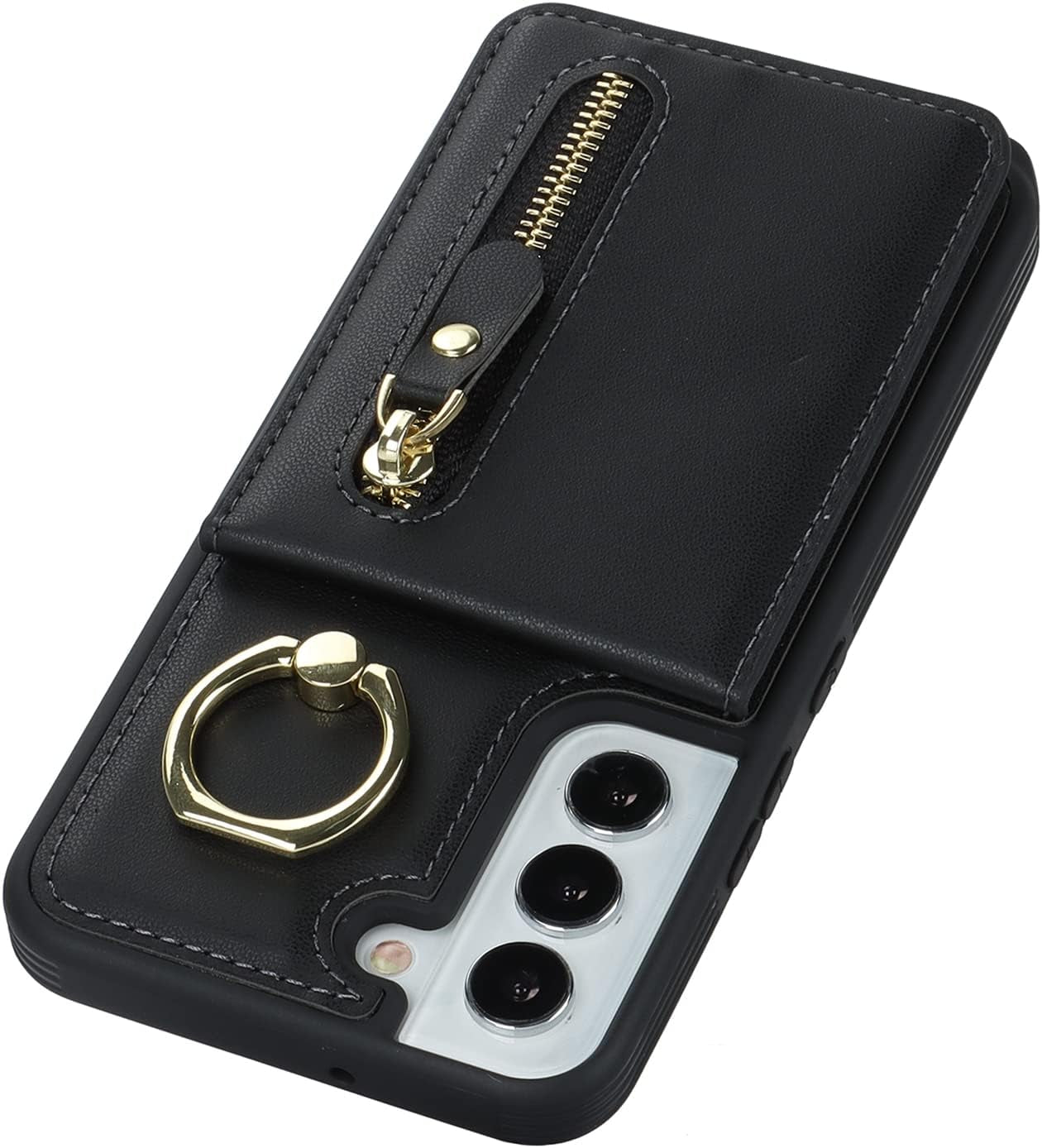 Jaorty Samsung Galaxy S22 5G Phone Case for Women with Card Holder,Samsung S22 Case Wallet Crossbody Lanyard with Strap,Credit Card Slots Kickstand Case with Ring Holder,6.1 Inch,Black  Jaorty   