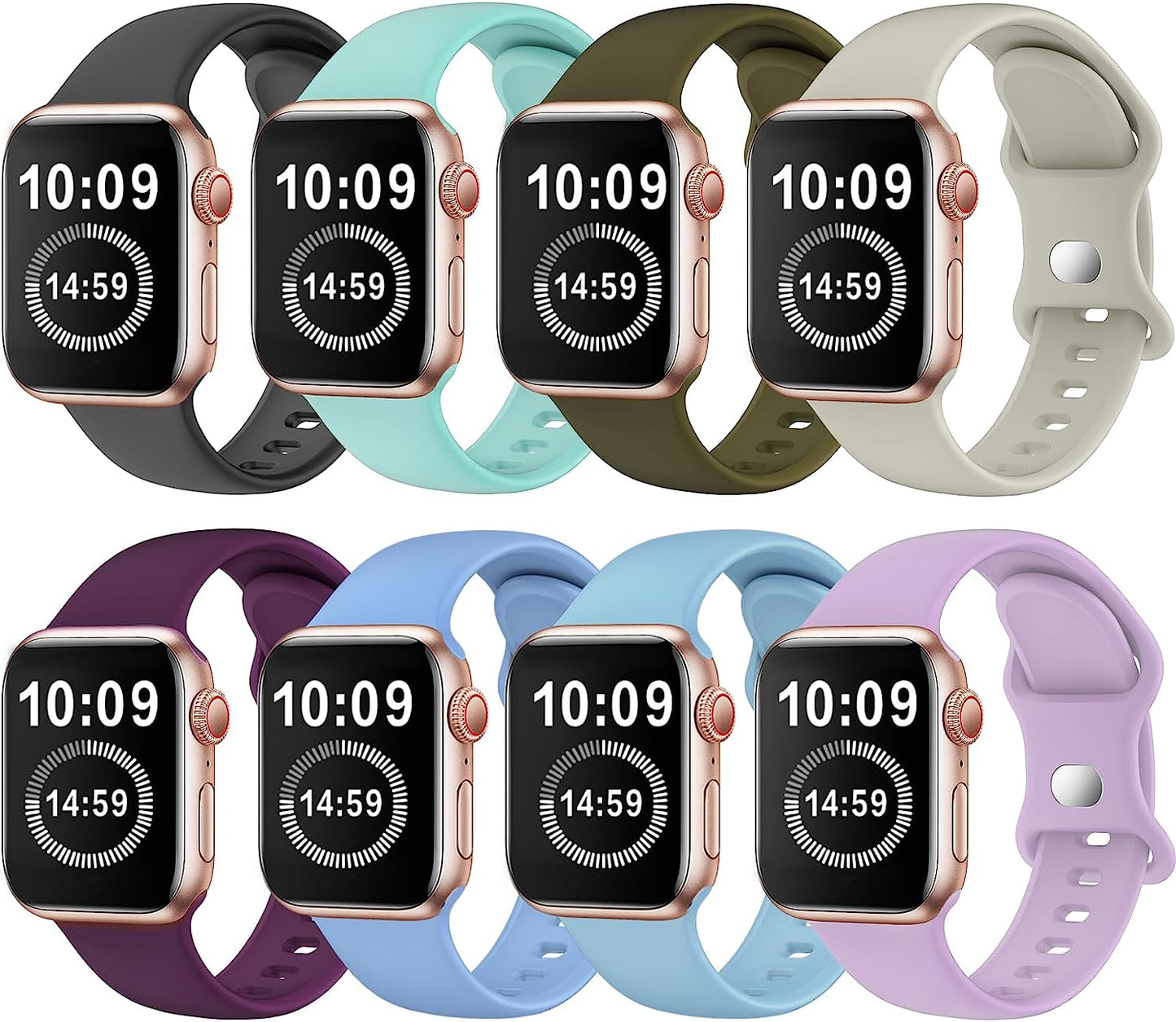 SWHAS Watch Bands Compatible with Apple Watch Bands 40Mm 38Mm Women Men, Soft Silicone Wristbands Replacement Strap Compatible with Iwatch Series 7 6 5 4 3 2 1 SE  SWHAS HOT-8 colors-F 42mm/44mm/45mm/49mm S/M 