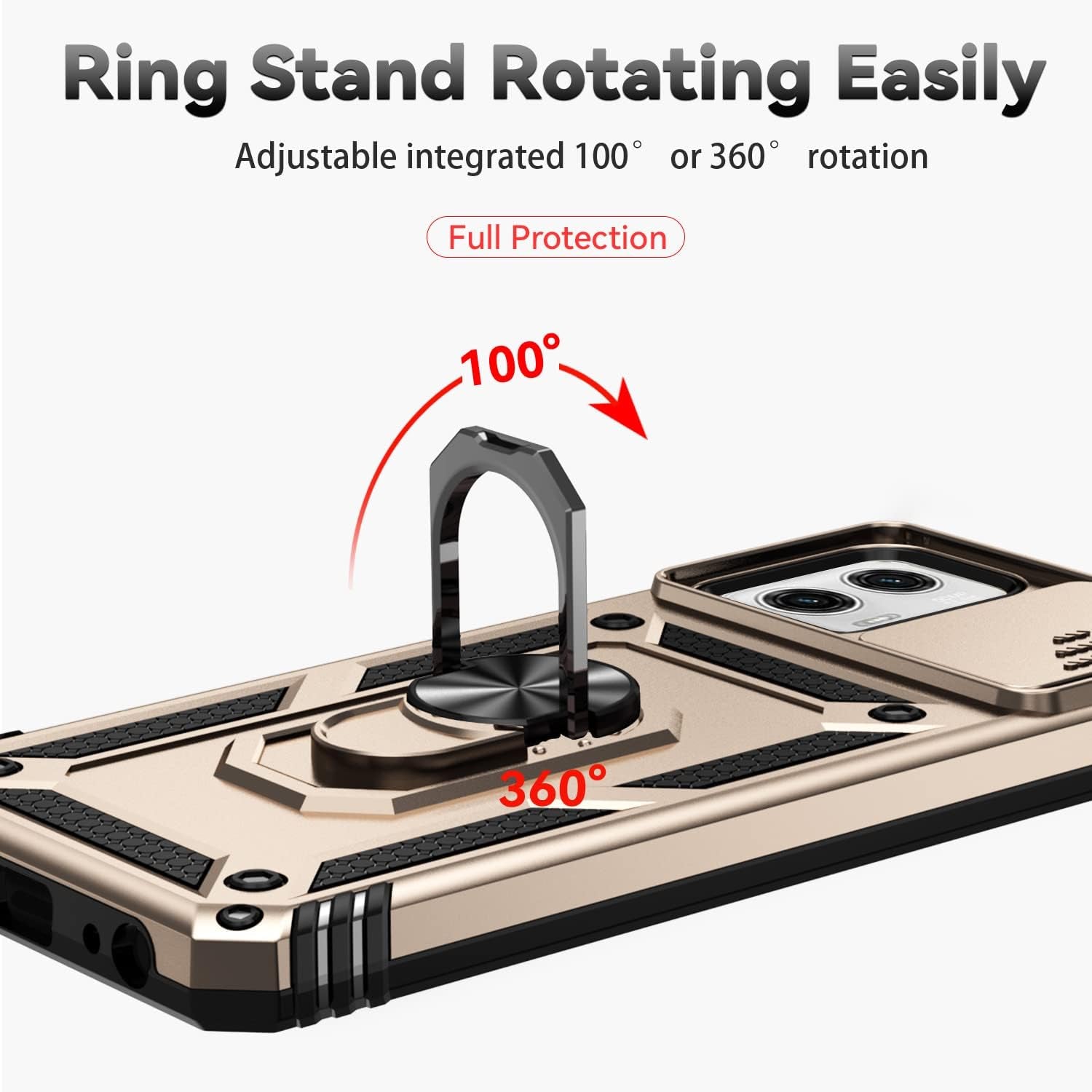 Sunstory for Motorola Moto G Power 5G 2023 Case with Tempered Glass Screen Protector & Slide Camera Cover & Kickstand, [Military-Grade] Phone Case for Moto G Power 5G 2023 (Gold)  SunStory   