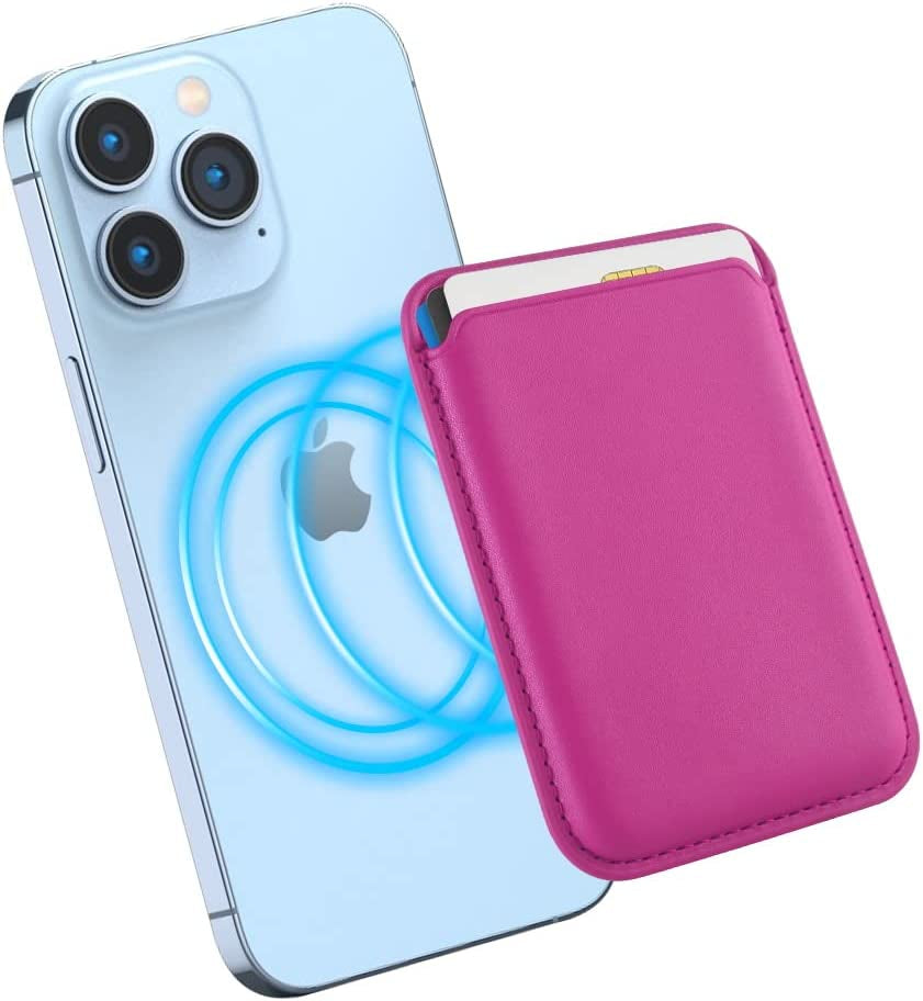 Magnetic Card Wallet Holder with Magsafe for Iphone 14 Pro Max/14 Plus/14 Pro/14, for Iphone 13 Pro Max/13 Pro/13/13 Mini, for Iphone 12/12 Pro/12 Max/12 Mini,Midnight  TWZKG Hot Pink  