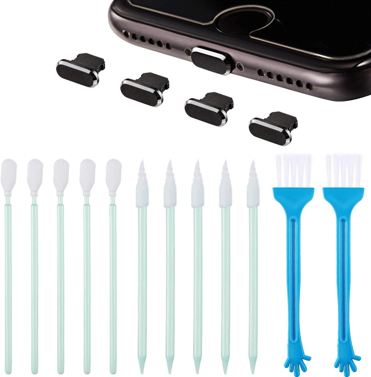 Tatuo Metal anti Dust Plugs Compatible with Iphone 14/13/ 12/13 Pro Max, Included Phone Charger Port Plug Cleaning Brush Kit, Cell Phone Speaker Receiver Cleaning Brushes Set, 16 Pieces  Tatuo   