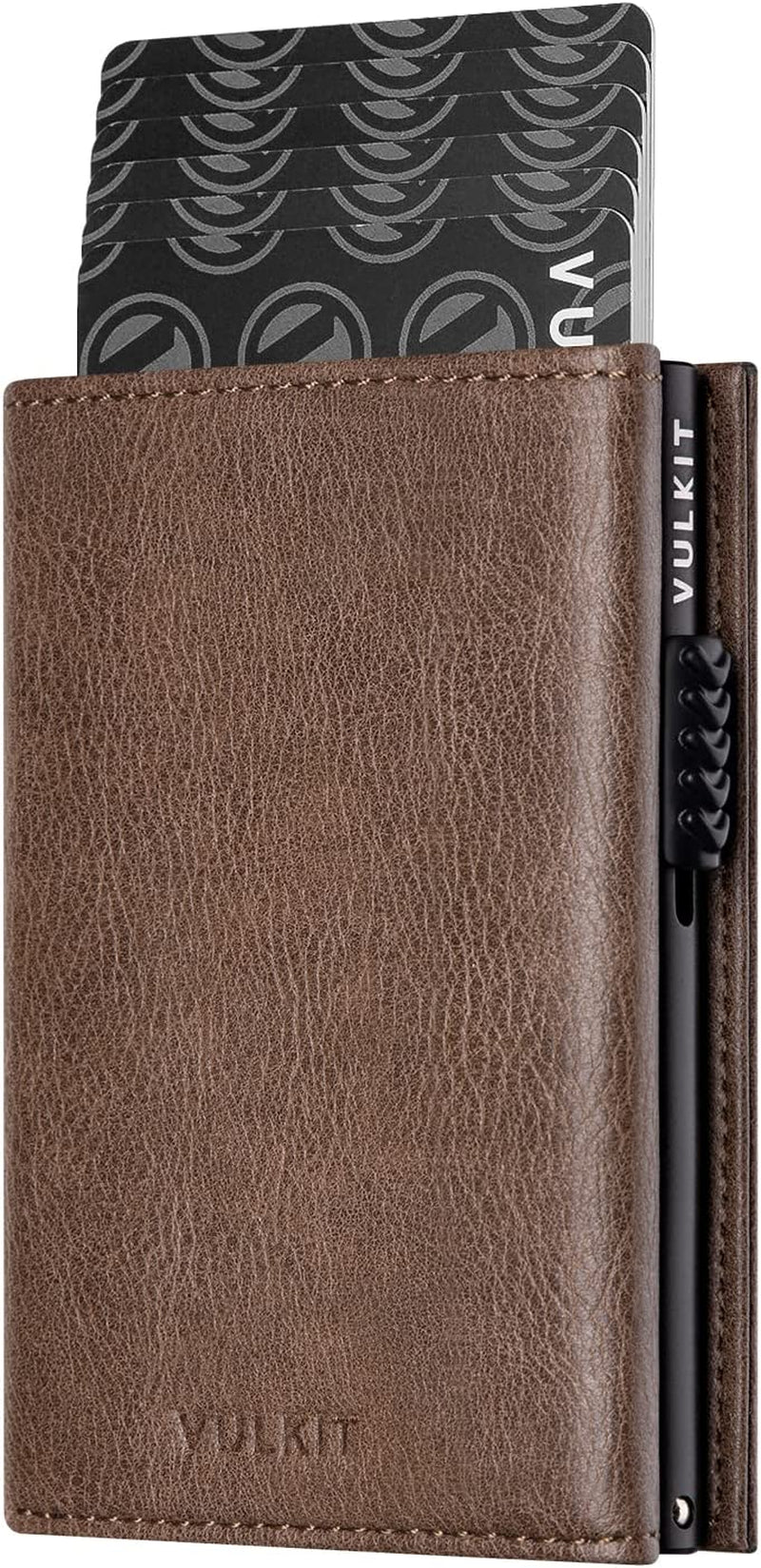 VULKIT Card Holder Wallet with Coin Pocket Magnetic Closure Pop up Cards with ID Window Leather Wallet for Cash & Credit Cards  VULKIT Grain Espresso  