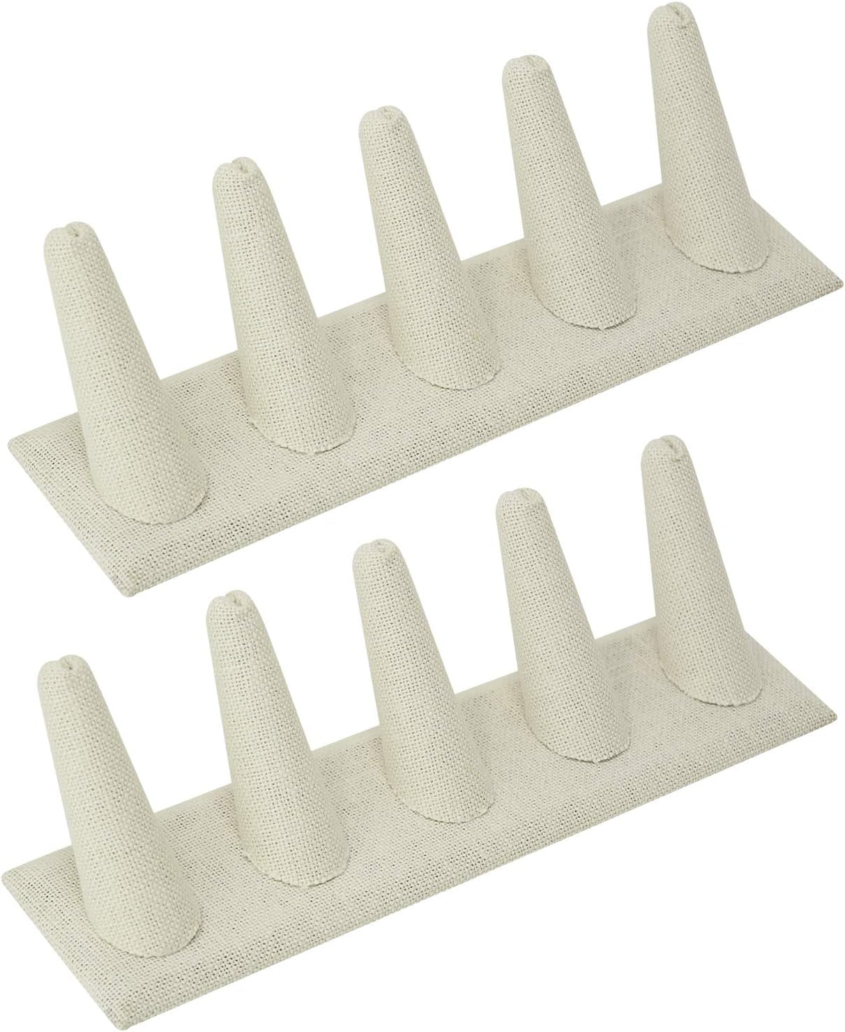 MOOCA 2 Pcs Set Ring Organizer for Showcase Display Drawer 5 Long Ring Storage Holder Jewelry Display Stands Showcase Jewelry Storage Counter, White Leatherette, 8" W X 2 1/8" D X 2 1/2" H  MOOCA 5) Beige Linen  