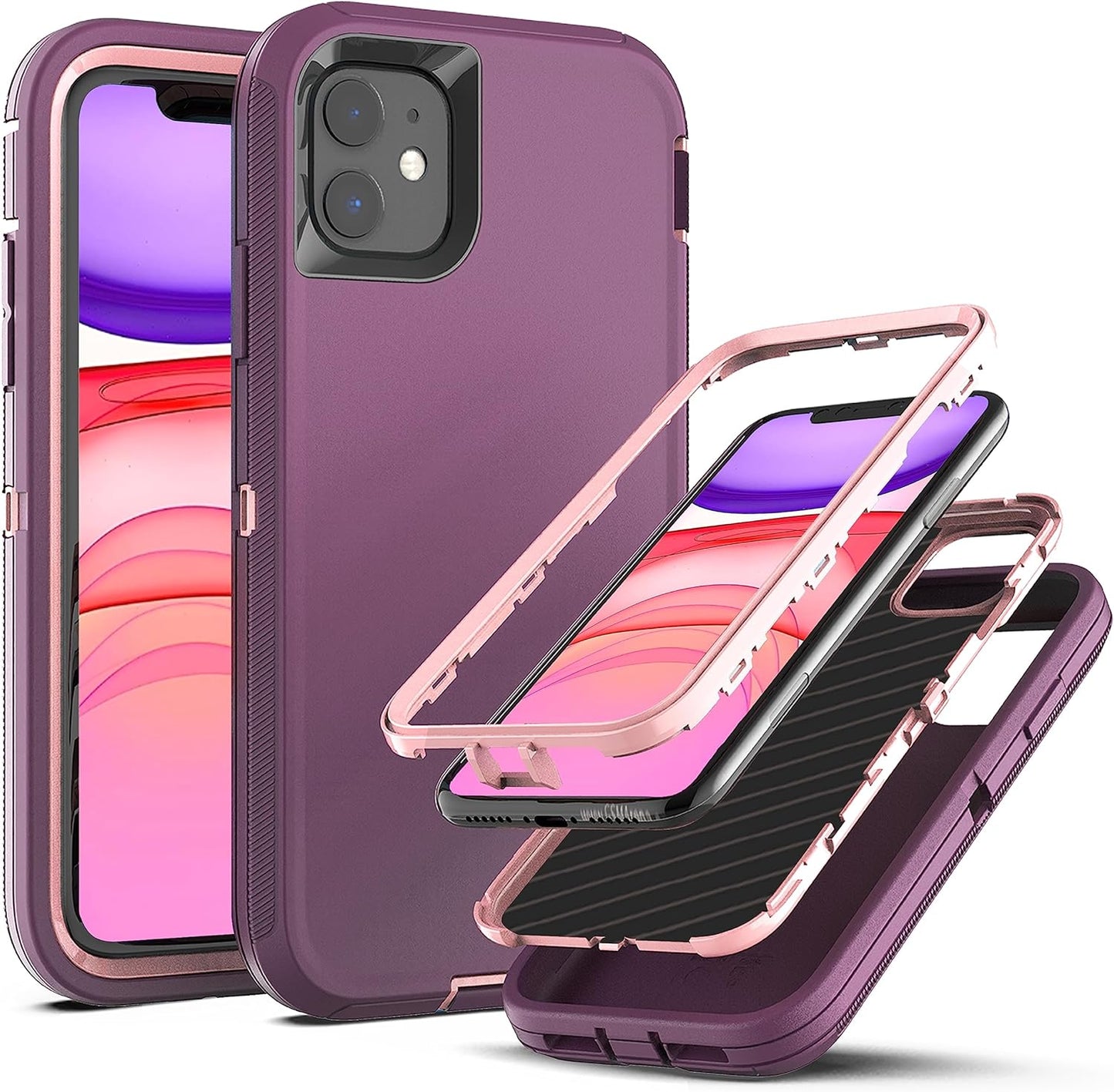 Ymhxcy for Iphone 11 Case Shockproof Dropproof Dust-Proof Drop Proof 3-Layer Durable Phone Case Heavy Duty Protection Phone Case Cover for Apple Iphone 11 6.1“ Aqua Blue and Lime Green  YmhxcY Sf-Wine Red / Rose Pink  