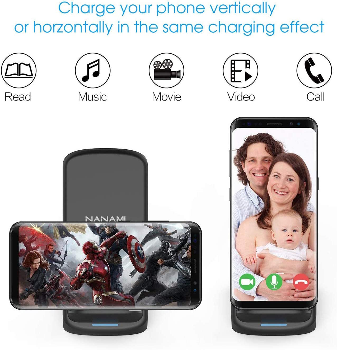 NANAMI Upgraded Fast Wireless Charger,Qi-Certified Wireless Charging Stand Compatible Samsung Galaxy S23/S22/S21/S20/S10/S9 S8/Note 20 Ultra/10/9 & Qi Phone Charger for Iphone 14/13/12/SE/11/XR/XS/X/8  NANAMI   