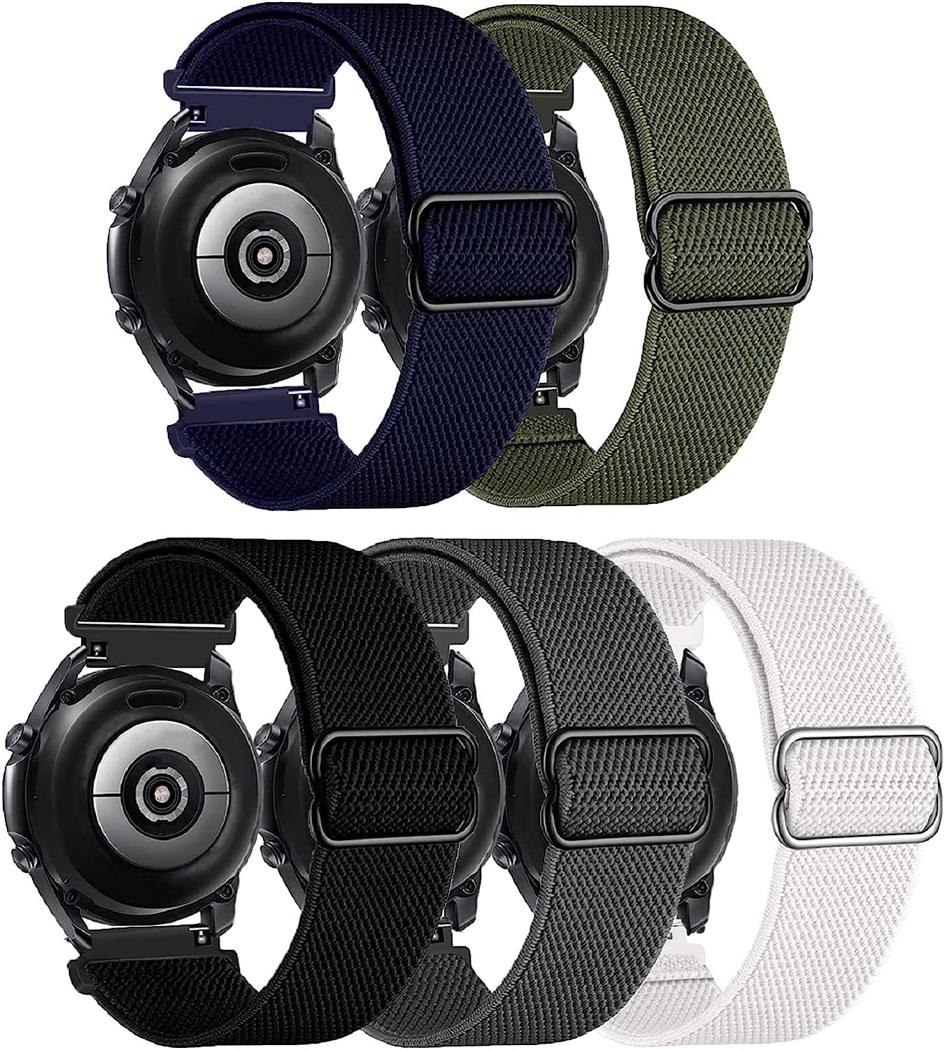 AHXLL 22Mm Watch Bands Compatible with Samsung Galaxy Watch 3 45Mm Band/Galaxy Watch 46Mm/ Gear S3 Frontier, Sport Loop Stretchy Nylon Wristband for Men Women, 5 Packs  AHXLL Black+ Army Green+ Blue+White+ Gray  