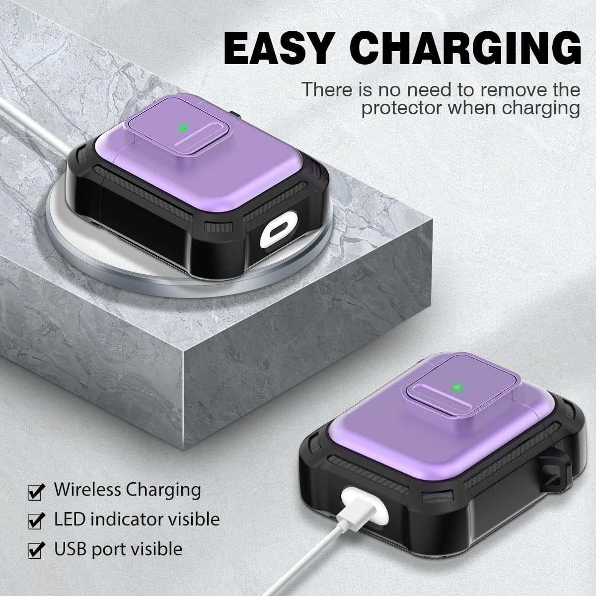 YIPINJIA [5 in 1] Case for Airpods 2&1 with Secure Lock, PC+TPU Shockproof Protective Airpods Cover Case for Women Compatible with Airpods 1 & Airpods 2 Case with Fashion Candy Keychain (Purple)  YIPINJIA   