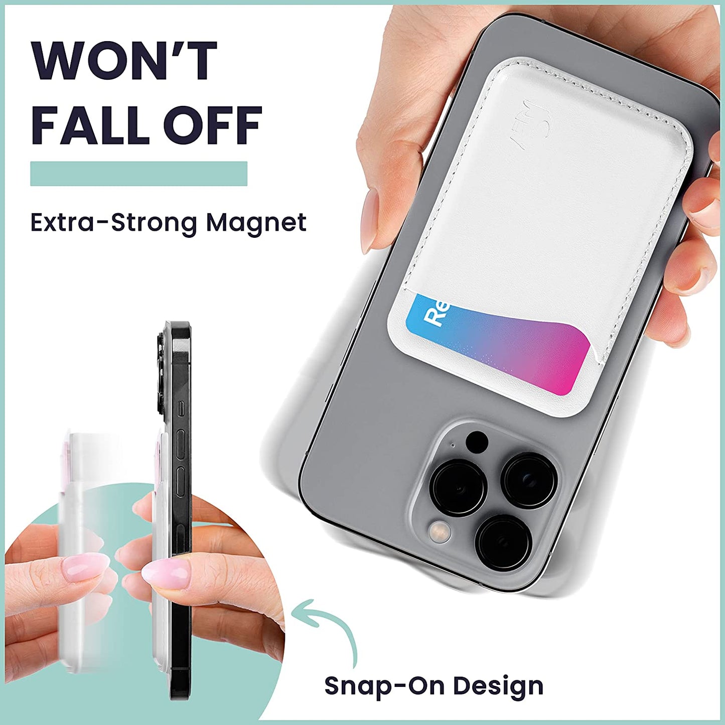 Genuine Leather Magsafe Compatible Wallet - Wallet for Apple Iphone 12 and Newer or Magsafe Ready Case - Iphone Wallet with Strong Magnet for Credit Card - Easy to Attach & Extra Slim (White)  Wallaroo, Inc   