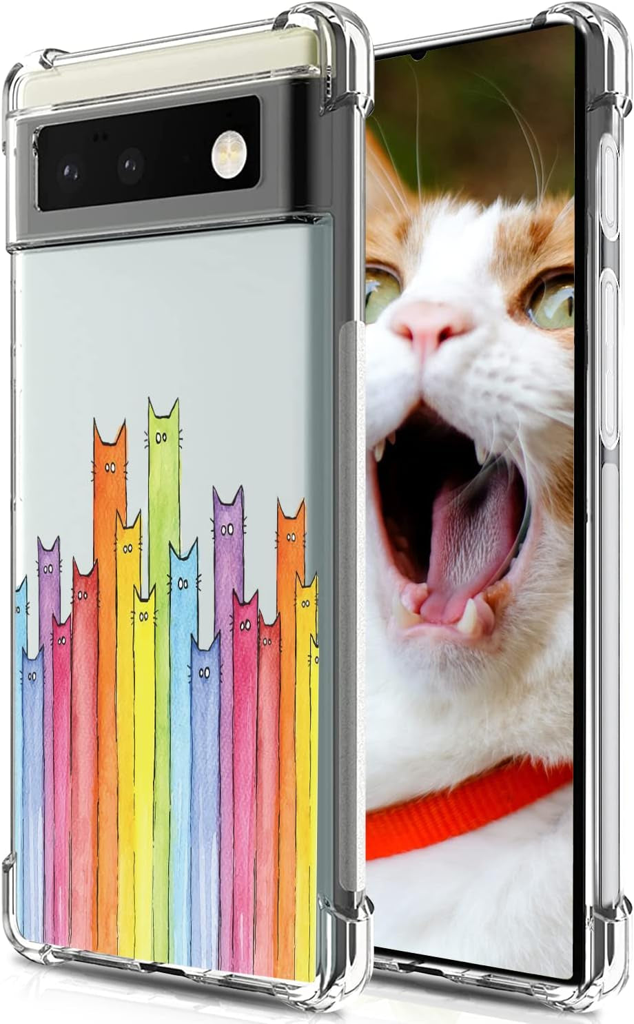 BEIMEITU for Google Pixel 6 Clear Case Kids Cute Cat Colored, Women Girls Kids Cartoon Cat Pattern Lovely Case Cover, Shockproof Protect Girly Phone Case for Google Pixel 6 6.4"  BEIMEITU Cats For Pixel 6 Pro 