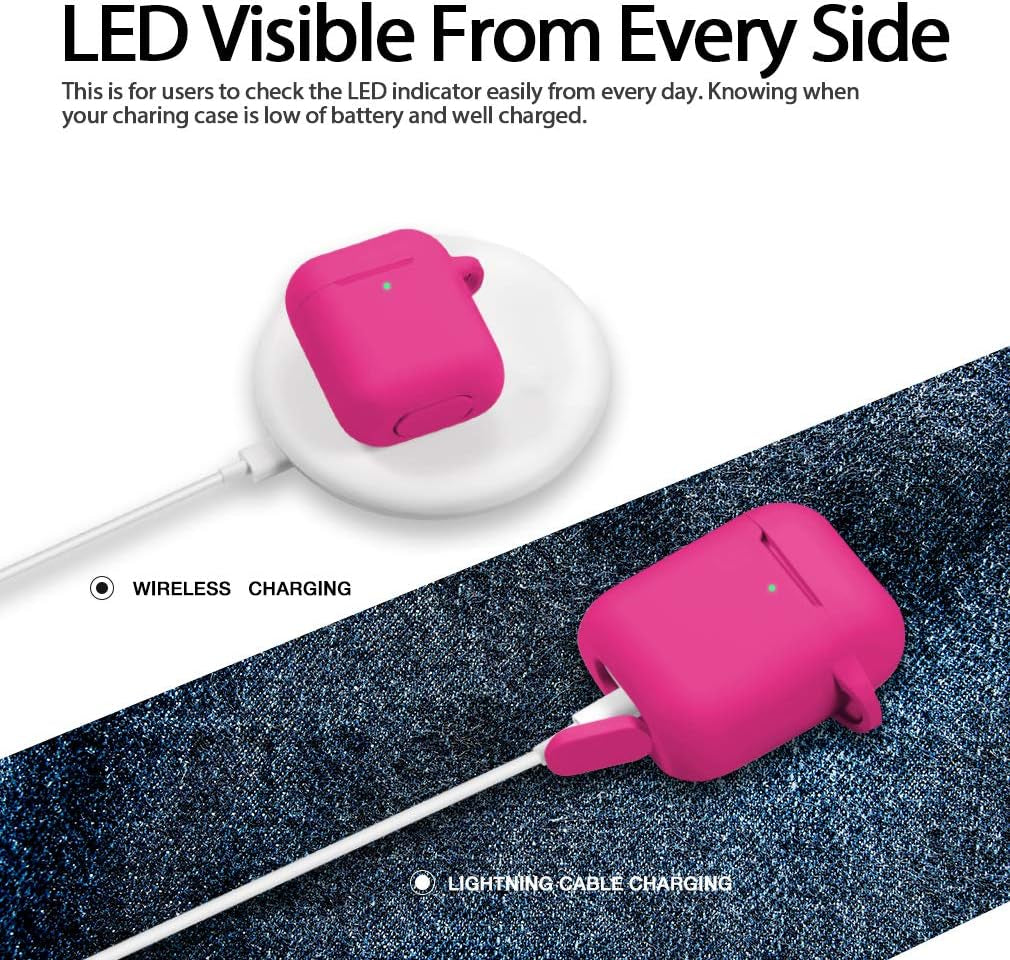 Hamile Cover Compatible with Airpods Case, Soft Silicone Protective Covers Skin (Front LED Visible) Designed for Airpod 2/ Airpod 1 Cases with Keychain Accessories, Women Girls Men Boys,Rose  Hamile   