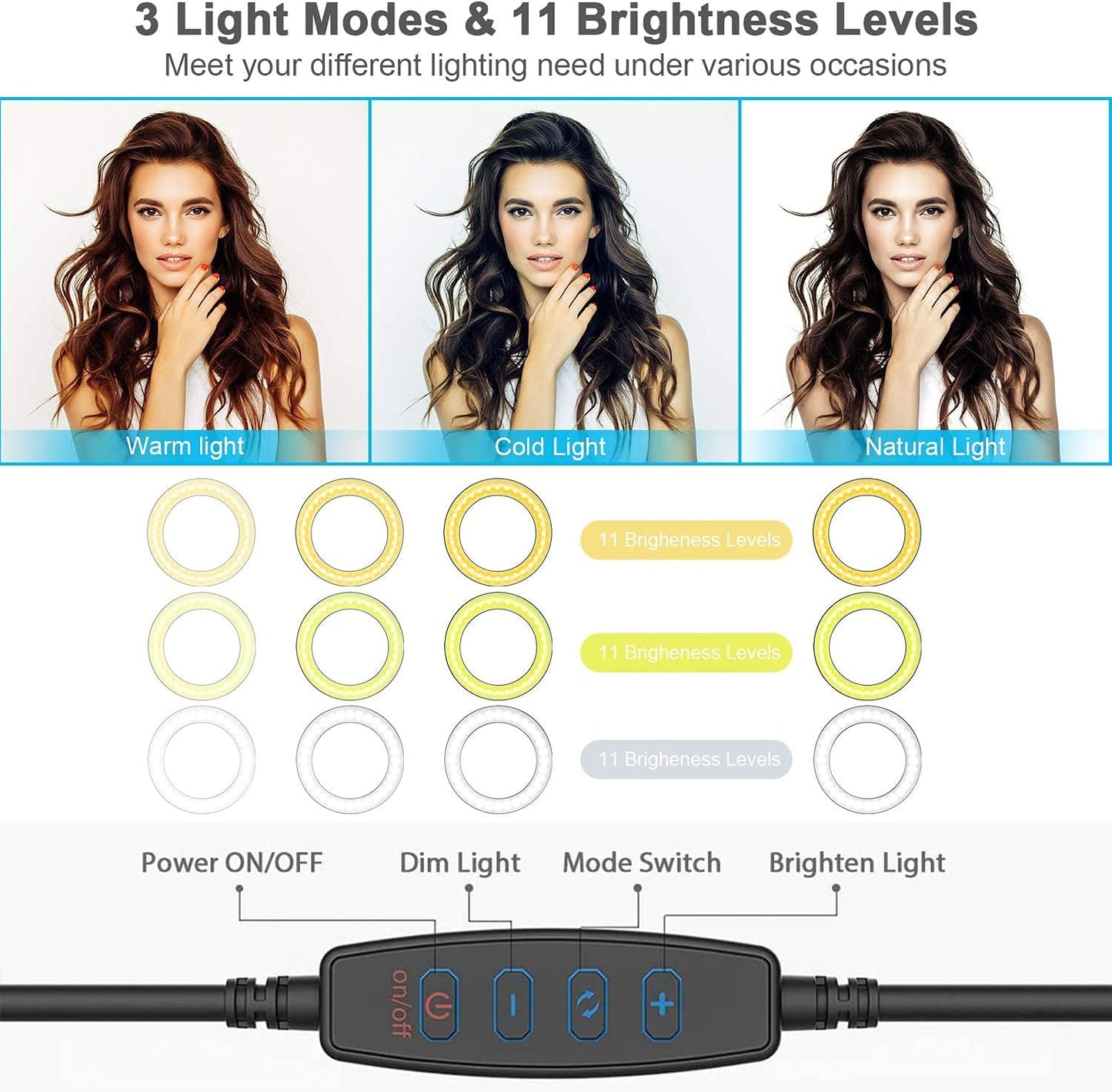 6" Selfie Ring Light, ODOM 39"Tripod with Ring Light,3 Color Modes 11 Brightness Levels, Lamps for Youtube Live Stream Makeup Vlog Tiktok Video Conference Compatible with Iphone & Android  ODOM   