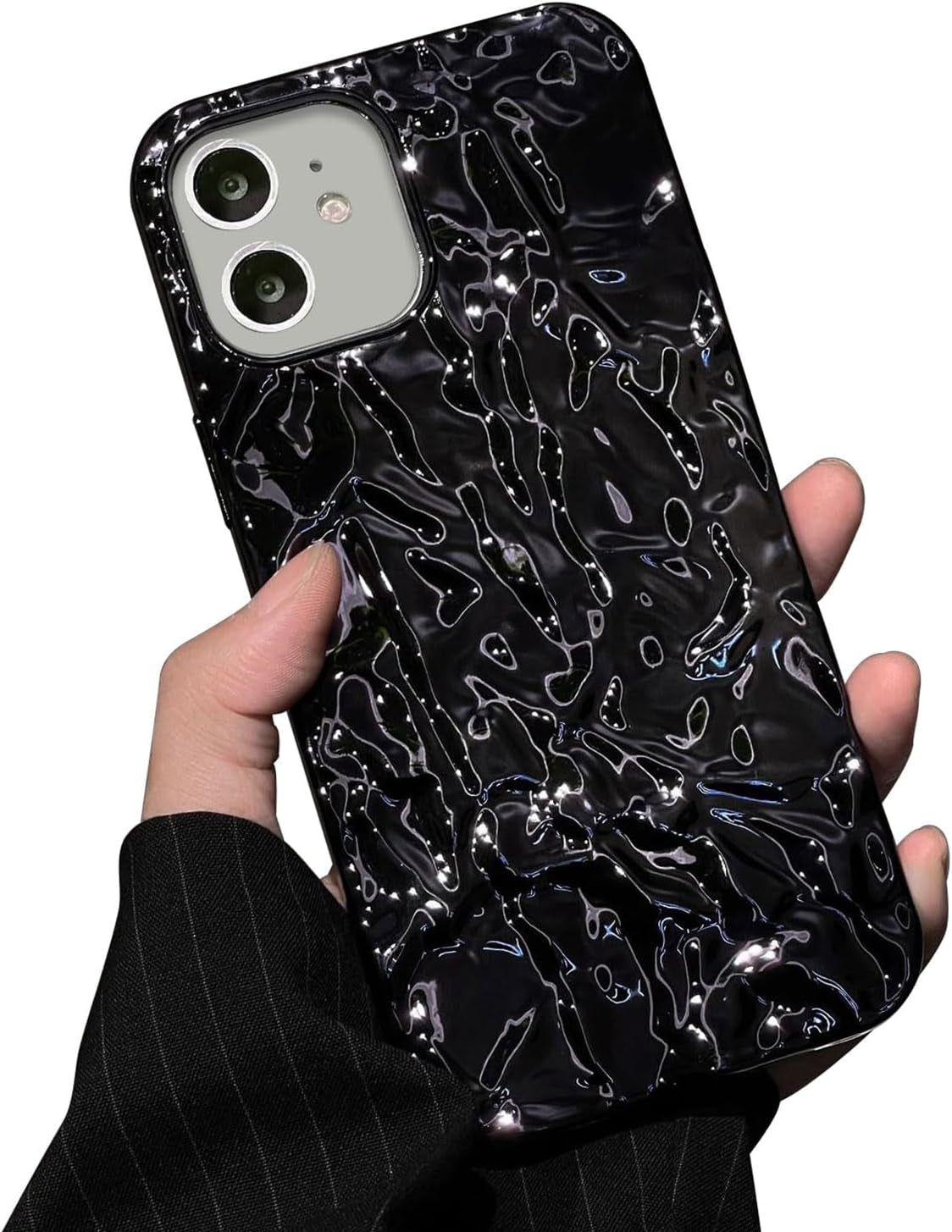 Yebowe Compatible with Iphone 11 Case, Cute 3D Tin Foil Pleated Luxury Phone Cover for Women Girls Cool Bling Designer Soft Silicone Case for Iphone 11, Rose Gold  Yebowe Black Iphone 11 